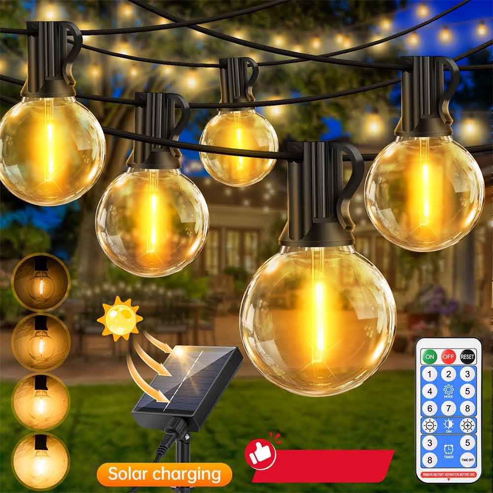 E-shop Solare Außen-Lichterkette, 15,25 m / 20, / 30,49 m LED Terrassenbeleuchtung, dimmbarer Timer mit 8 einstellbaren Lichtmodi, einstellbares