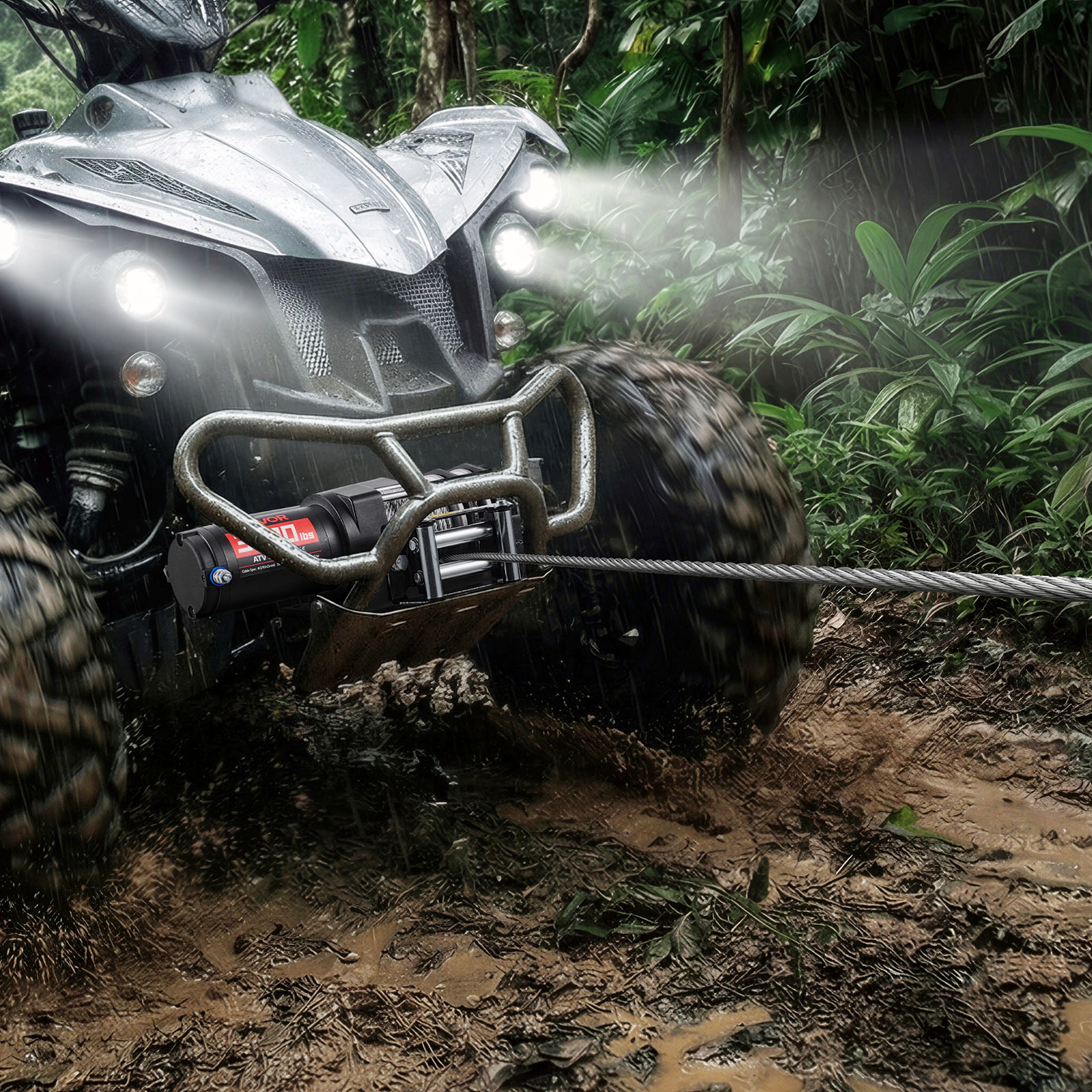 Image of Vevor 1360 Winch, 12v Atv/utv Winch With Φ5 Mm X Steel Wire Rope & Wired, Aluminum Housing Mount Plate For Towing Atv, Black