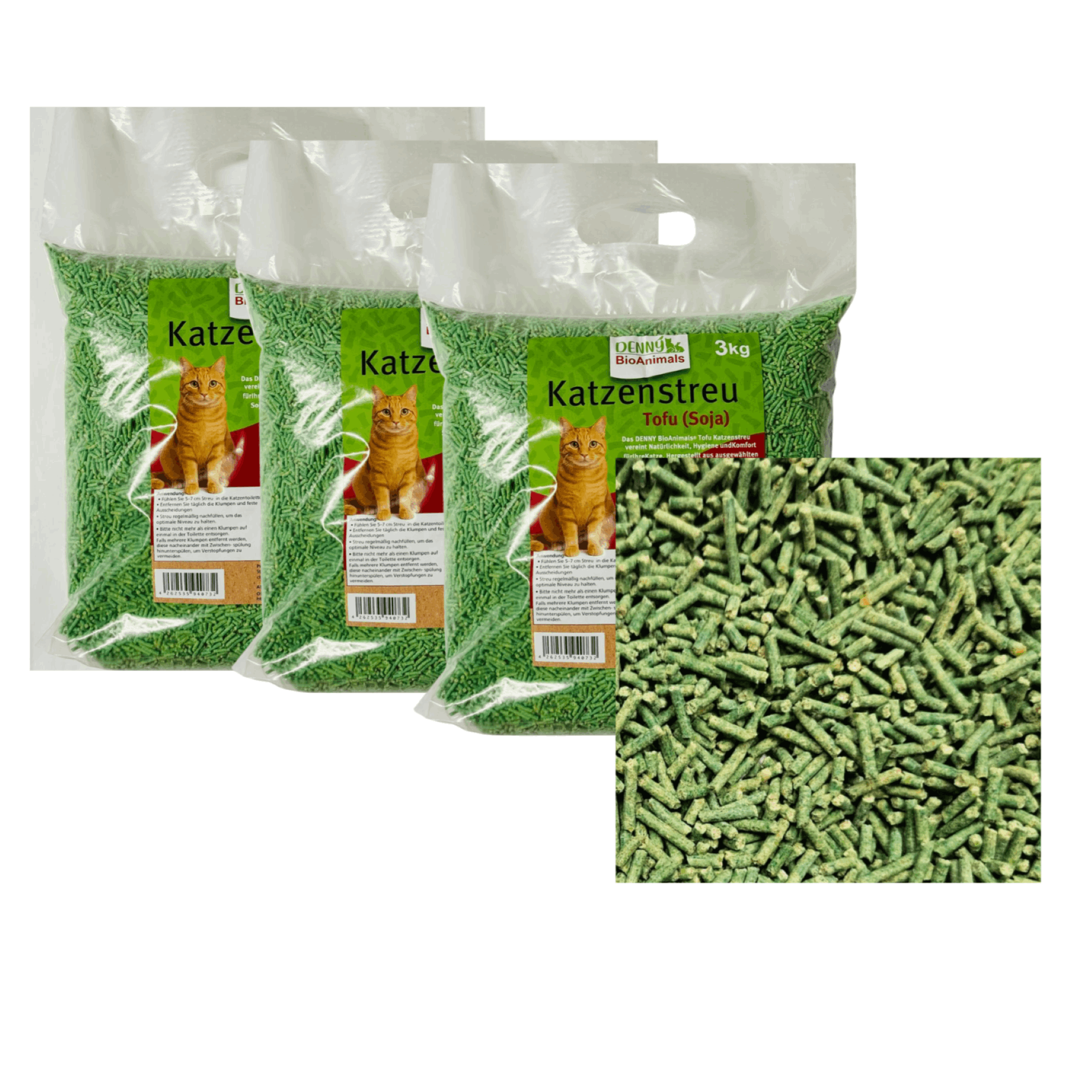E-shop Tofu (Soja) Katzenstreu 9 kg (3 Säcke je 3 kg), 24 L – natürlich & biologisch abbaubar – saugstark, klumpend, staubfrei & geruchsneutral –