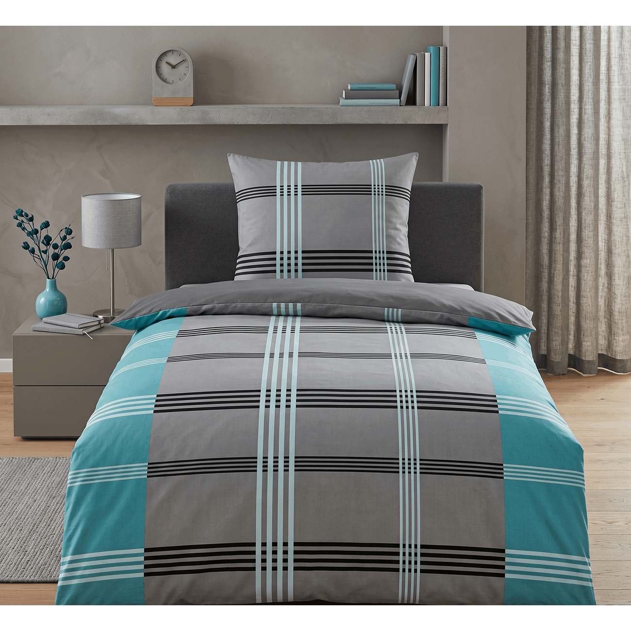 Sleep - - Premium Cotton Renforce Bedding Set 0040563 Pistachio Green Checkered Stripes