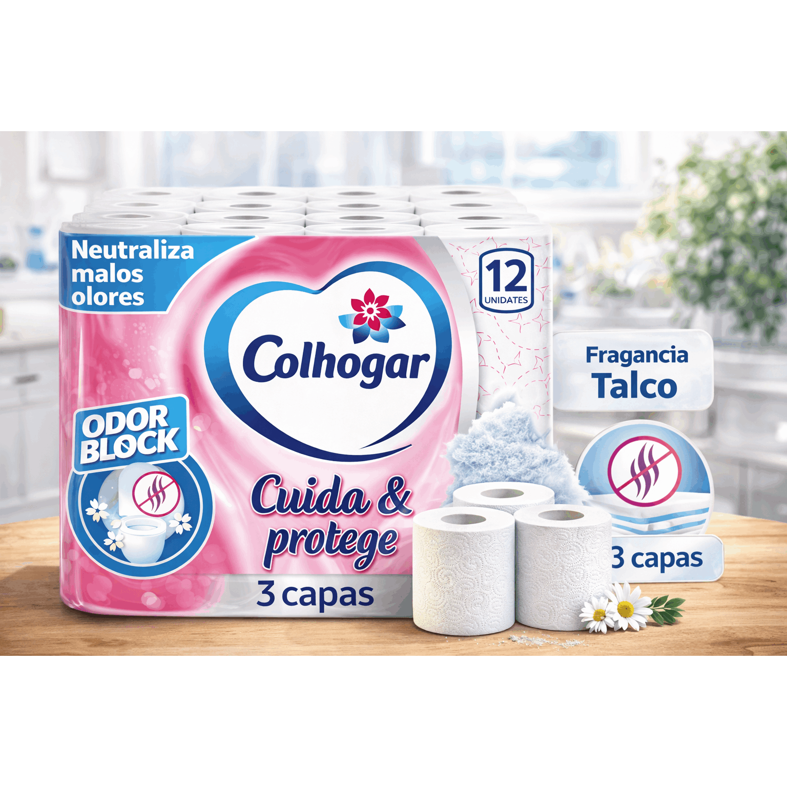 TEMU Colhogar & 12 Rollos – 3 Capas con a y Tecnología Antiolor papel higienico para los mas exigentes