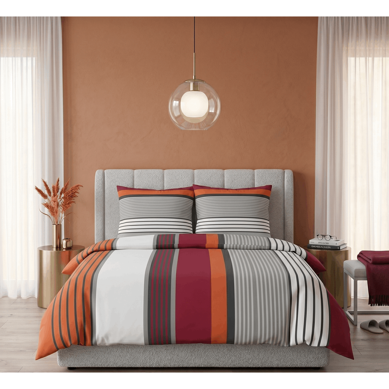 - - Branded Bed Linen Castellreinforced Bed Linen 0040755 Ruby Long Stripes