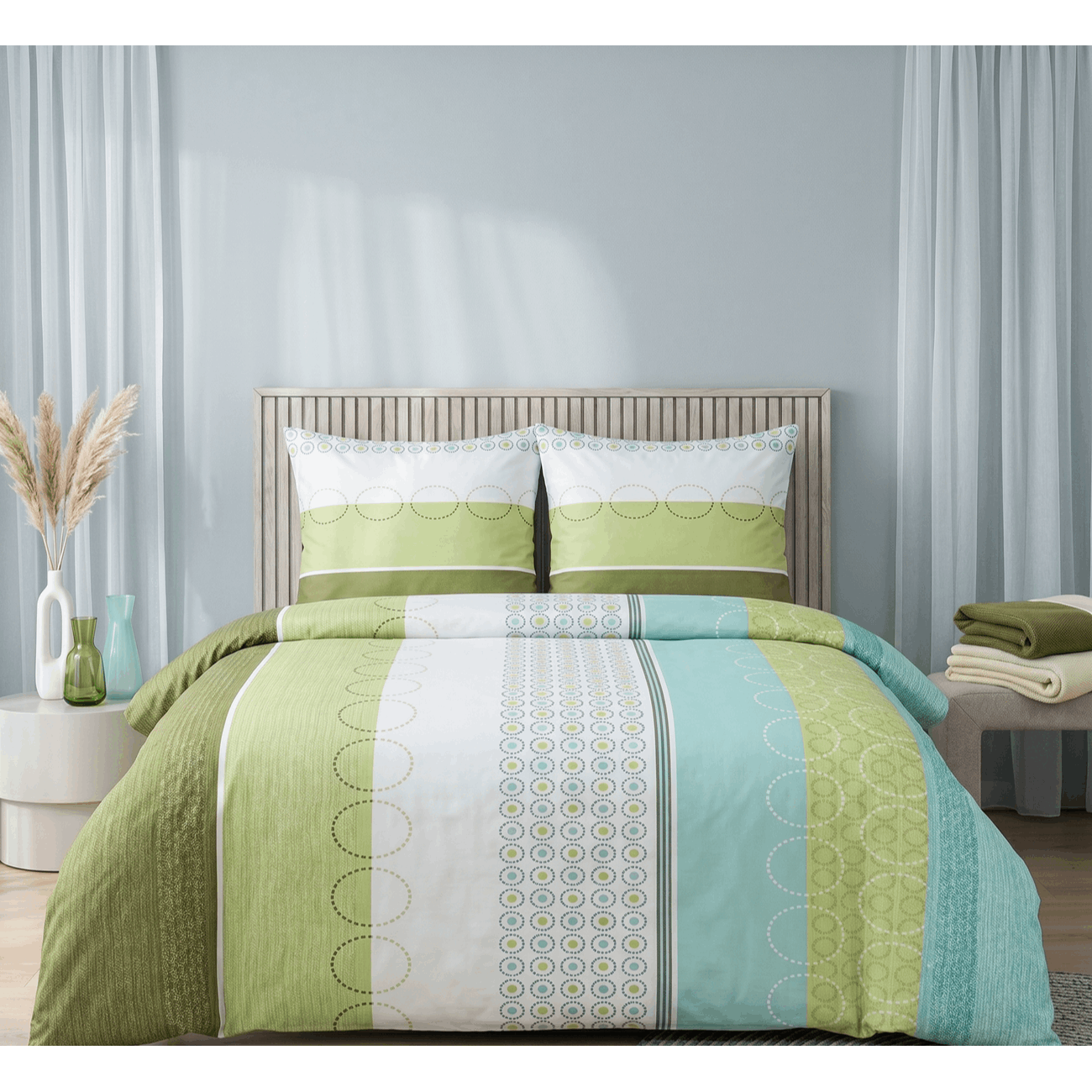 Image of Sleep - - Branded Microfiber Seersucker Bedding Set 0260455 Green Circles Long Streak Pattern