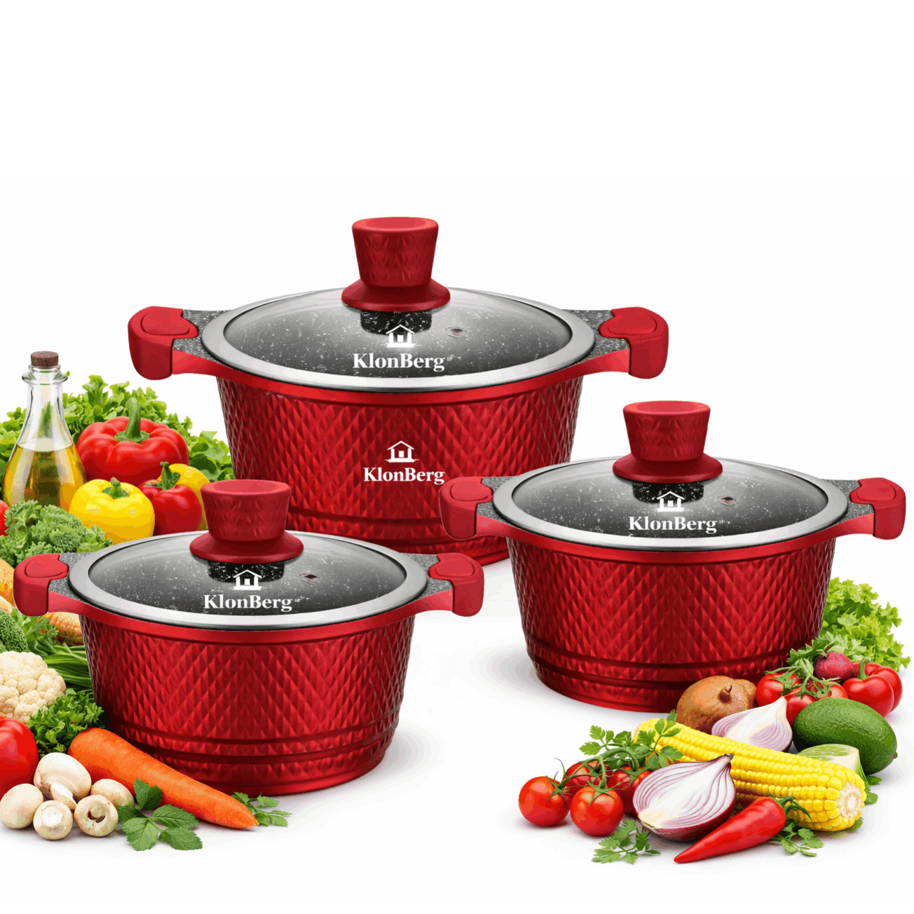 Red 6pcs Pot Set | With Lid | Induction | For All Stove Types | Cookware Set | Pot Set | Suitable For Induction Stoves | Kb4201