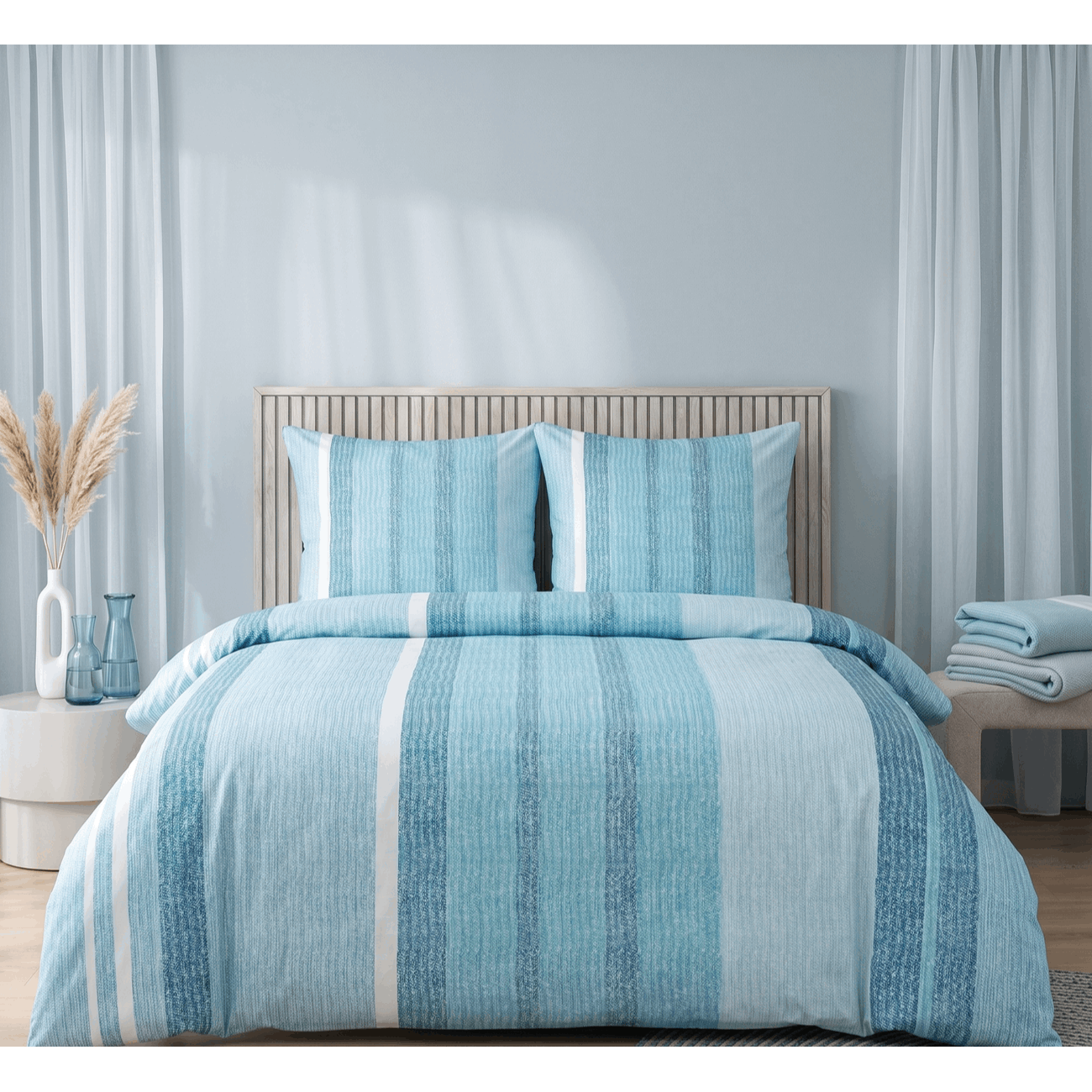 Sleep - - Brand Cotton Renforce Bedding Set 0400901 Blue Long Stripes