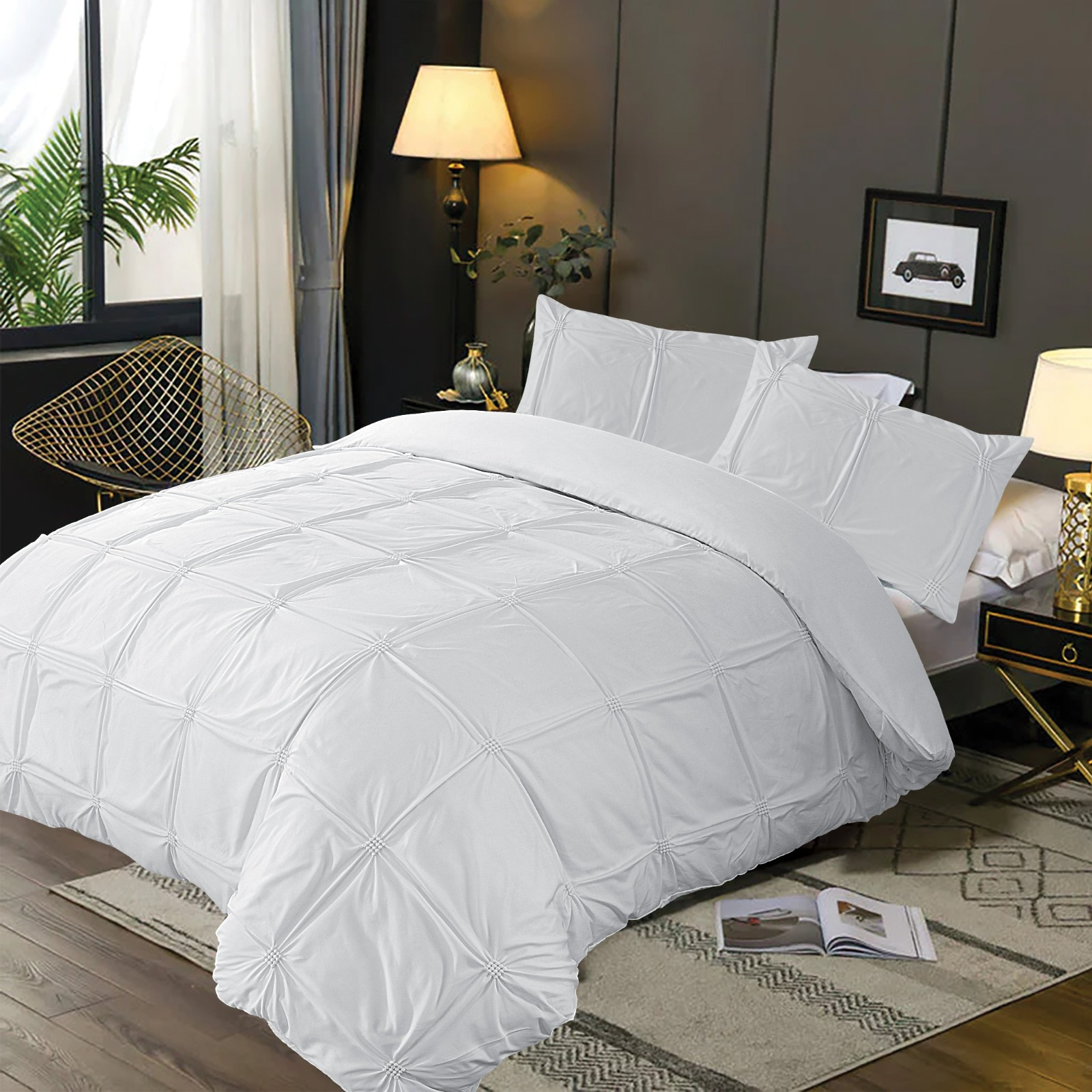 TEMU Pintuck Duvet Cover Set With Pillow Cases White Pinch Soft Microfiber Bedding Set Double Bed Quilt Cover Set With 2 Pillowcases