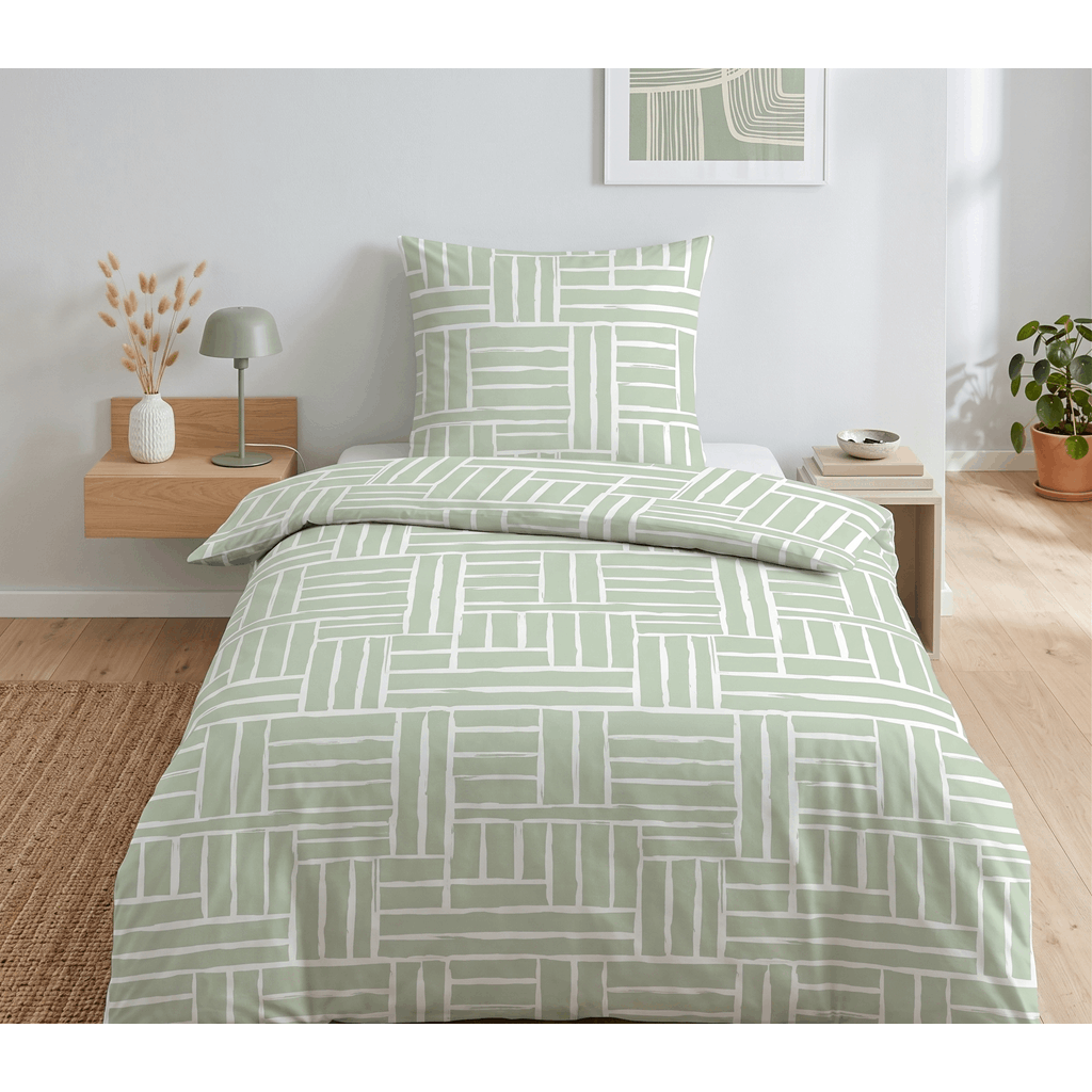 Image of Sleep - - Branded Cotton Seersucker Bedding 0020370 Sage Green Kästchen