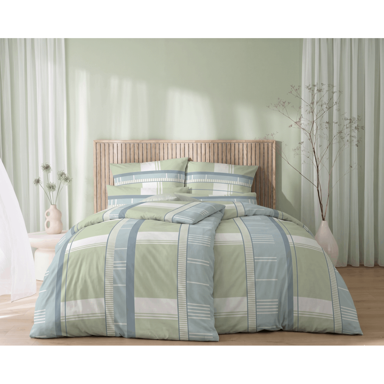 - - Brand Bedding Microfiber Seersucker Bedding 0260337 Pistachio Green Stripe Mix