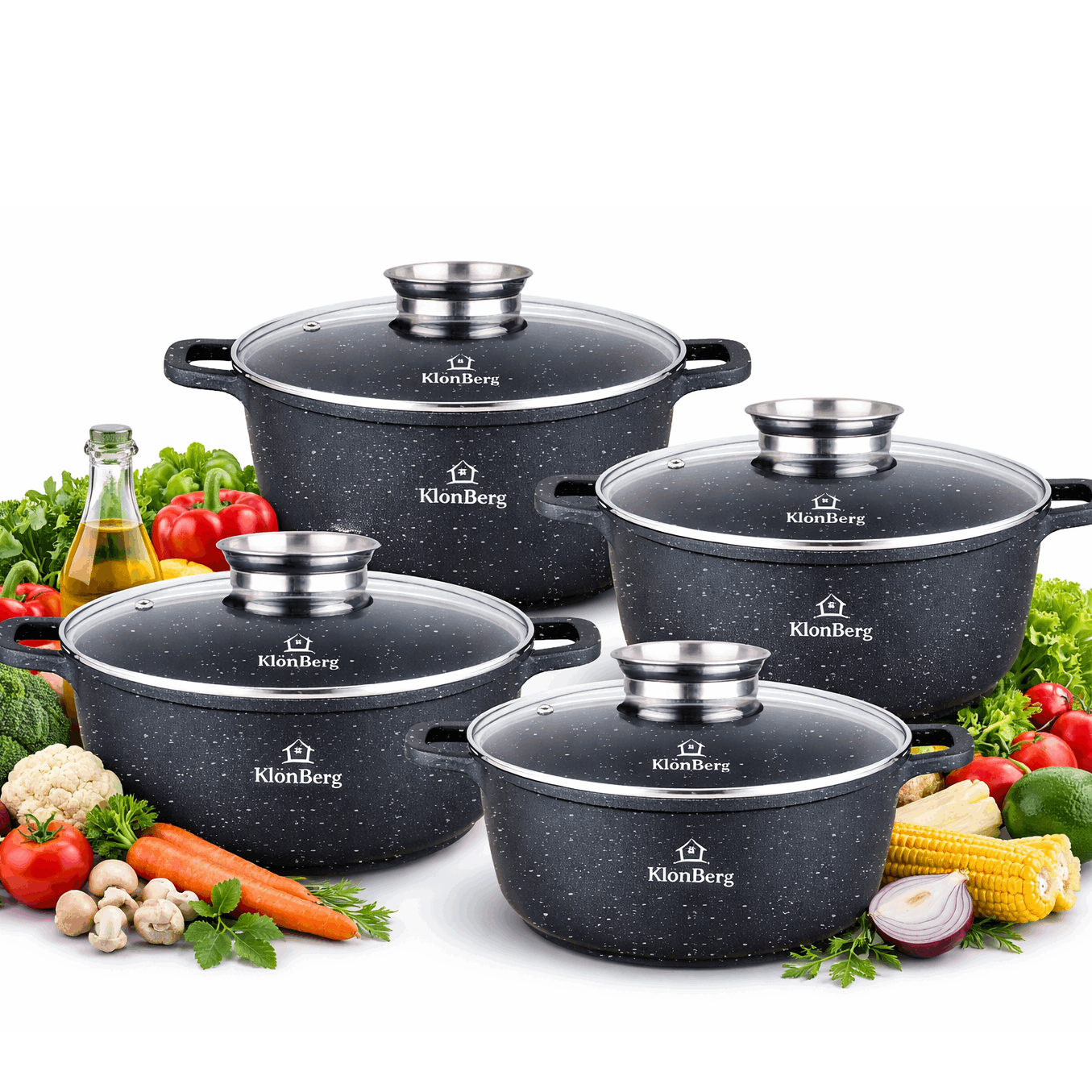 8pcs Pot Set | With Coating | Ideal For All Stove Types | With Lid | Up Quickly | Suitable For Induction Stoves | Grey Cooking Pot