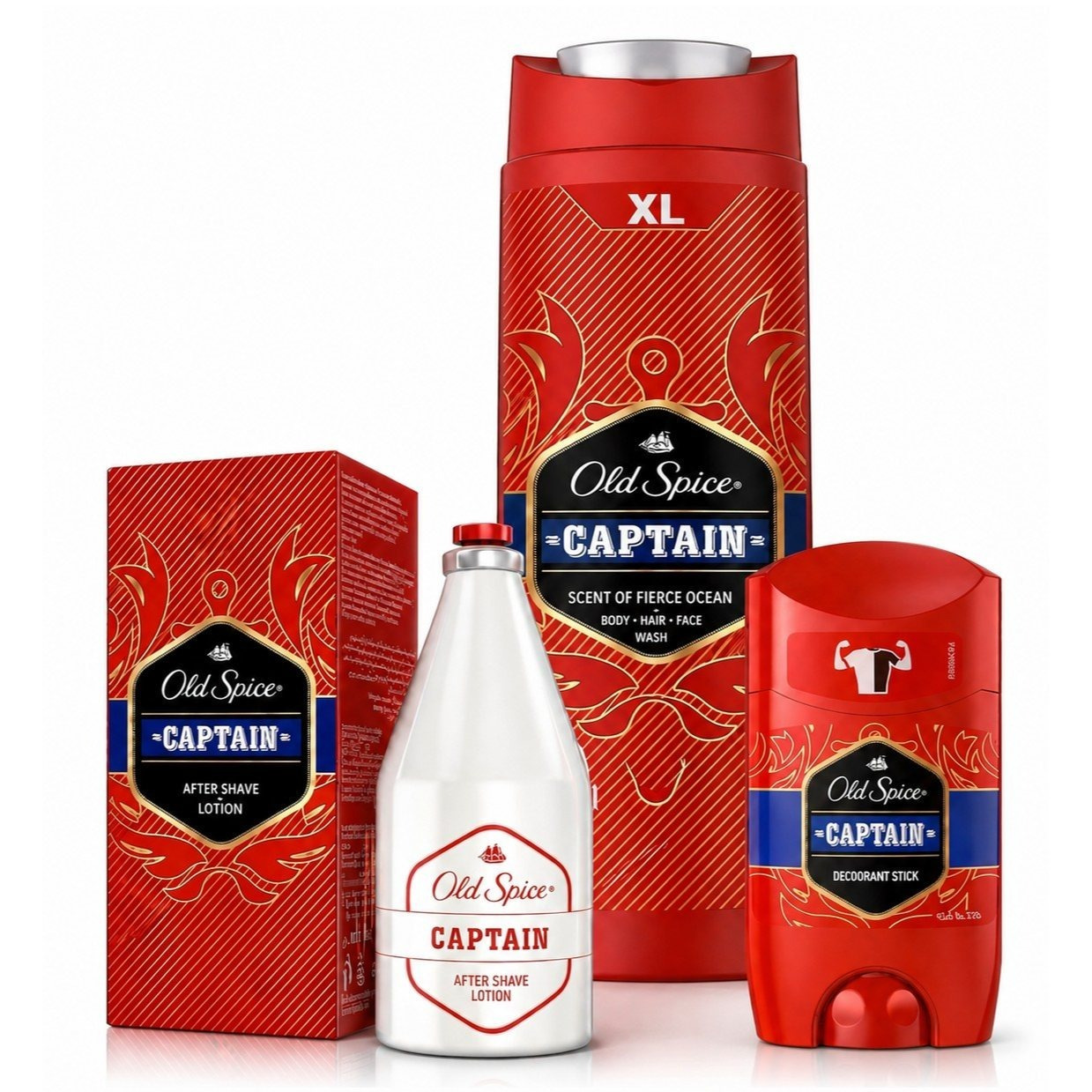 Image of Old Spice 3-in-1 Gift Set For Men: Water, Deodorant Stick, And Gel Packaging Original Captain Whitewater