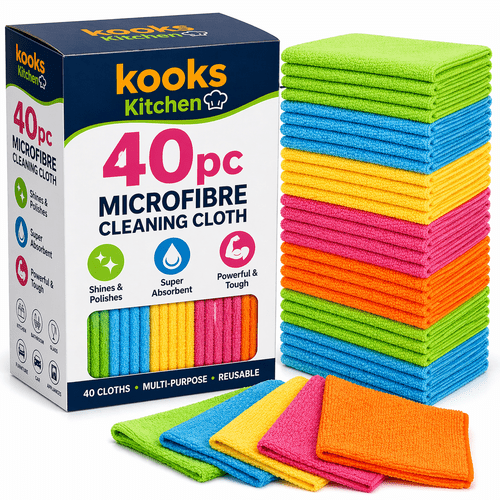 item picture microfibre cleaning cloths 40 pack multi purpose reusable cleaning towels for home kitchen bathroom car glass polishing absorbent cloth set heavy duty performance uk brand fast local