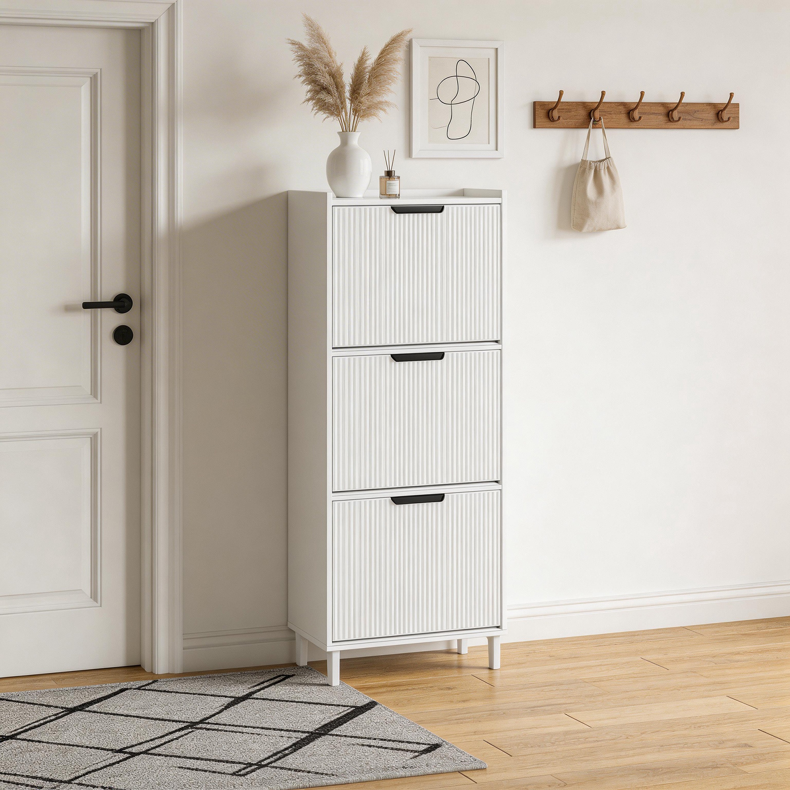 Narrow Shoe Cabinet 3 Folding Compartments Shoe Storage Shoe Rack Hallway Entrance Foyer Under Stairs Storage Surface Storage Area Whitestable Anti-tip W50xt19xh130cm, Haotian - Gts288-i-x