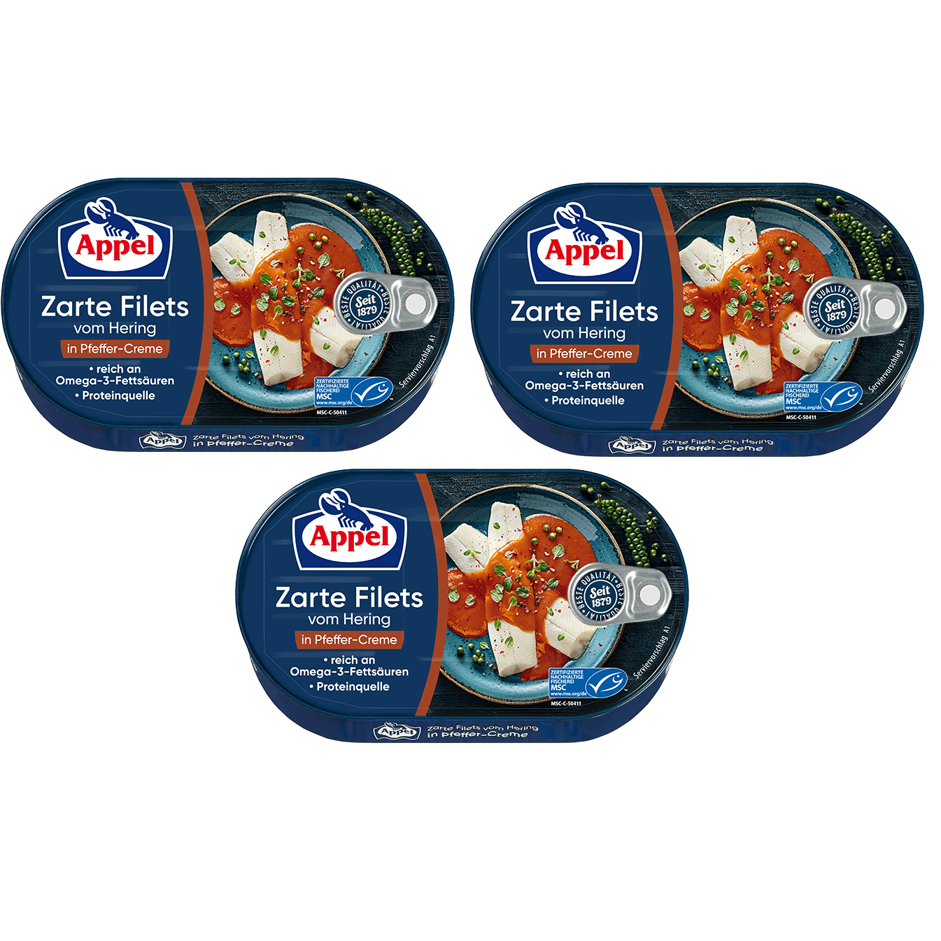 Herring Fillets In Pepper Cream 3x200g