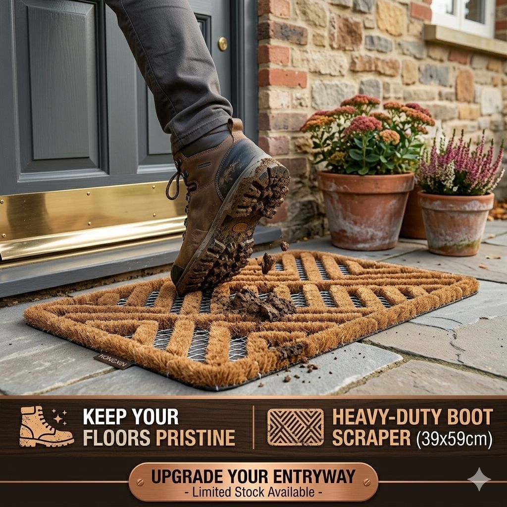 TEMU Heavy Duty Coir Boot Scraper Doormat (39x59 Cm) – Outdoor Entrance Door Mat With Steel Wire Brush, Waterproof For Garden, Patio & Front Door