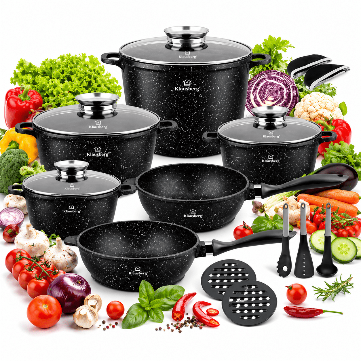 Image of 17pcs Cookware Set | With Marbled Coating | Pot | With Lid | Coating | Induction | Ideal As A Gift | For All Stove Types | Kb4065