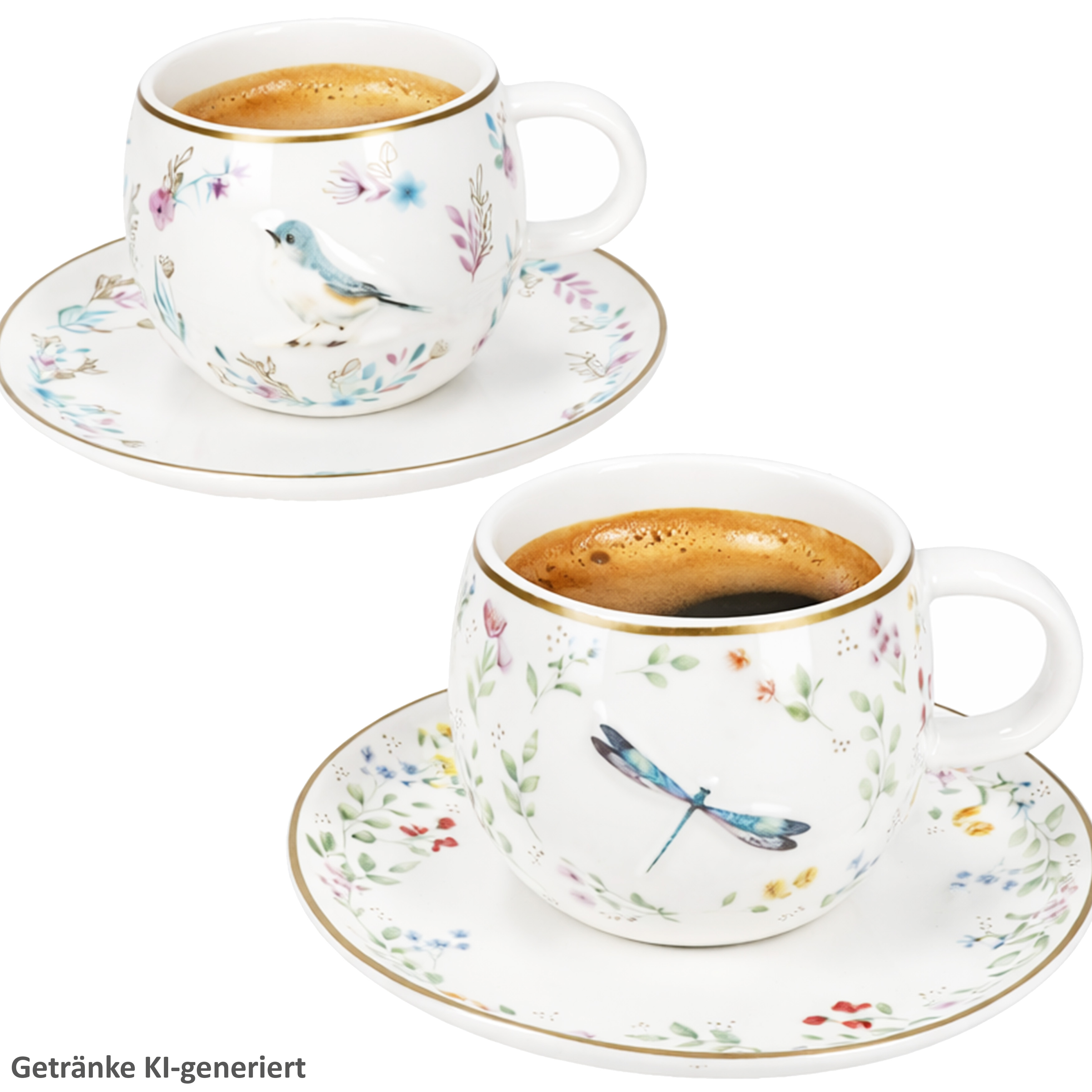 Bird & Dragonfly 2pcs Espresso Cups With Saucers Mocha