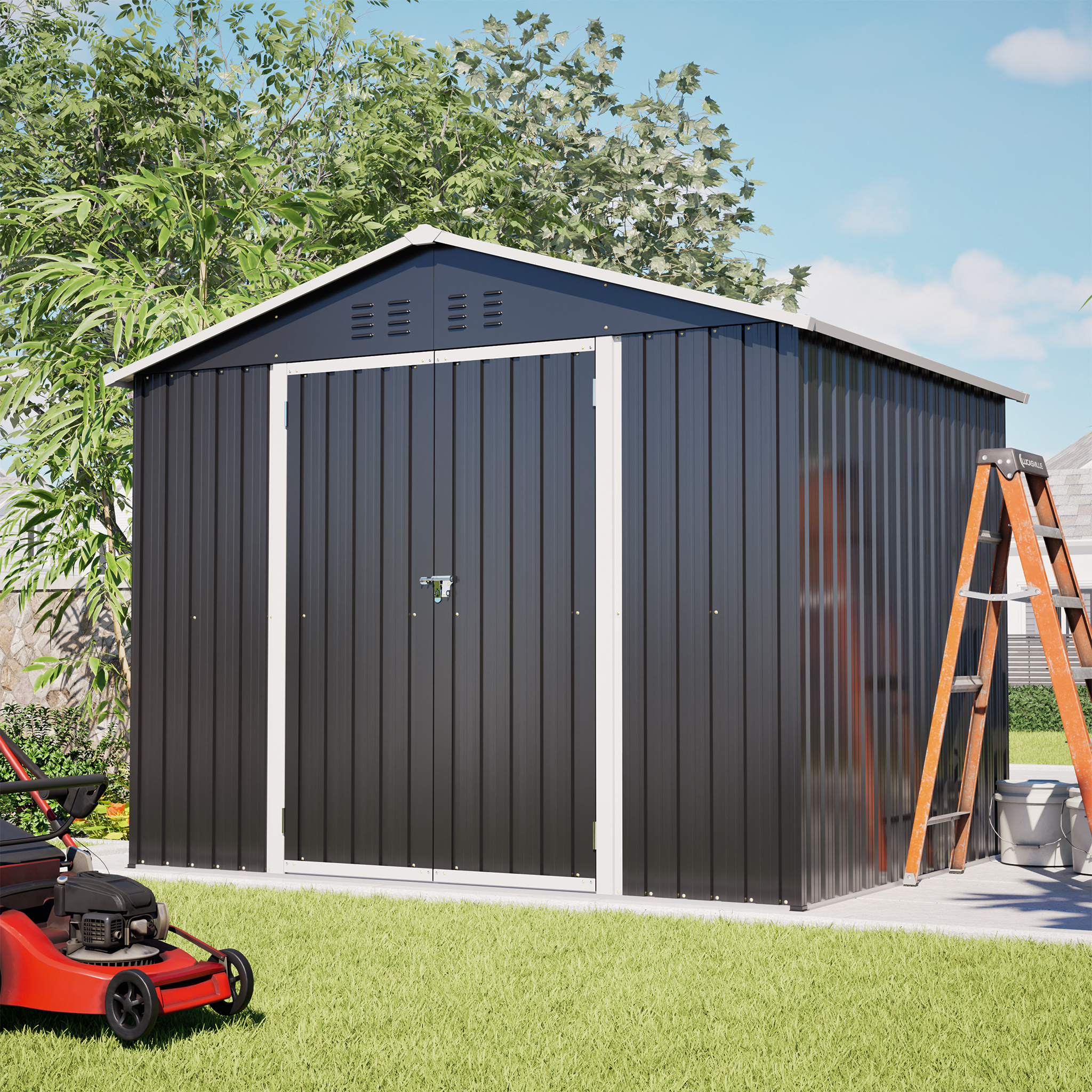 8x6ft Metal Tool Shed Including Metal Foundation (without Floor) With Pent Roof Garden Tool Cabinet Storage Shed Grey/ Galvanized Uv-resistant . 240x190x190cm Temporary Removable