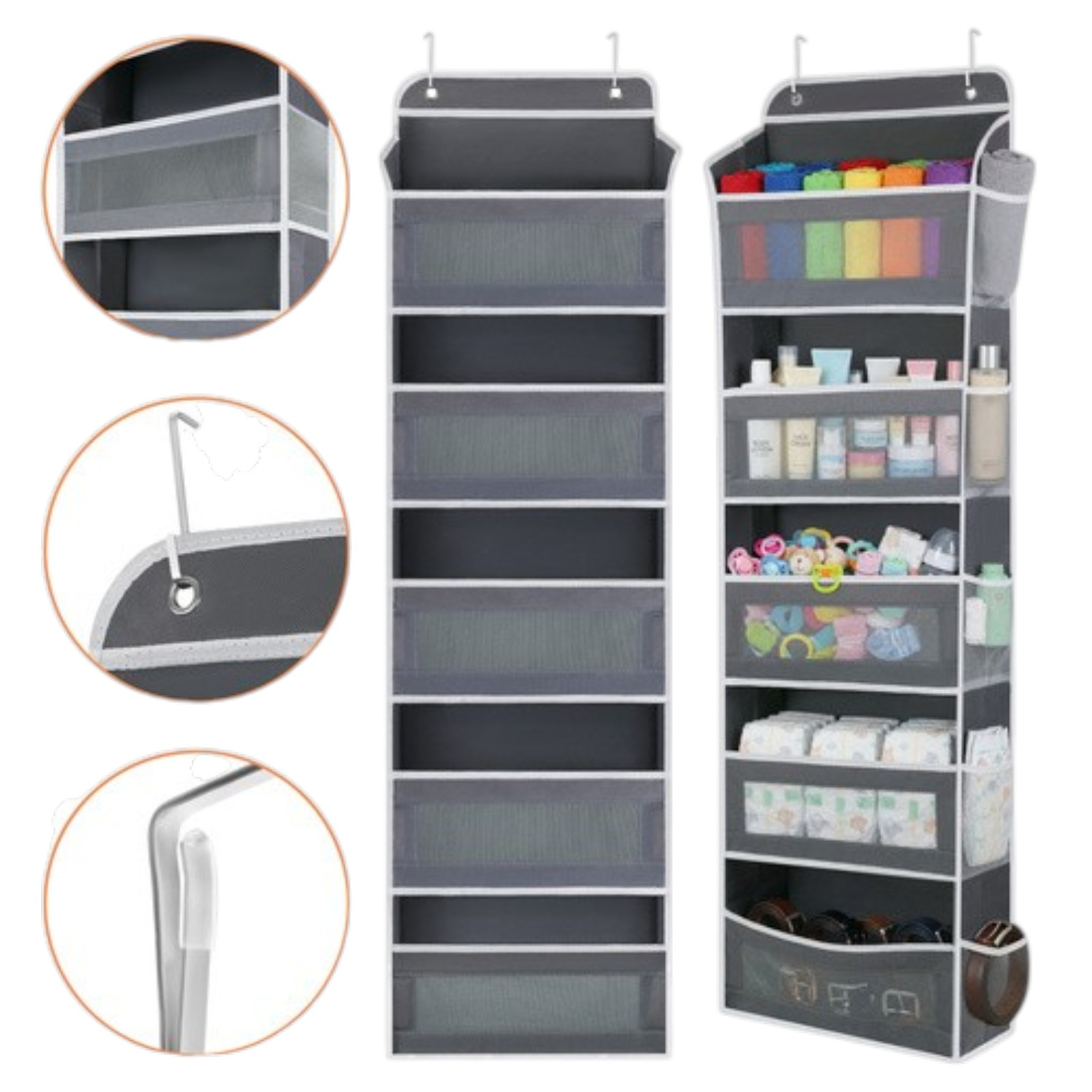 Hanging Closet Organizer, Over-the-door Shelf For Clothes, 5 Spacious Shelves, 5 Mesh Window Pockets