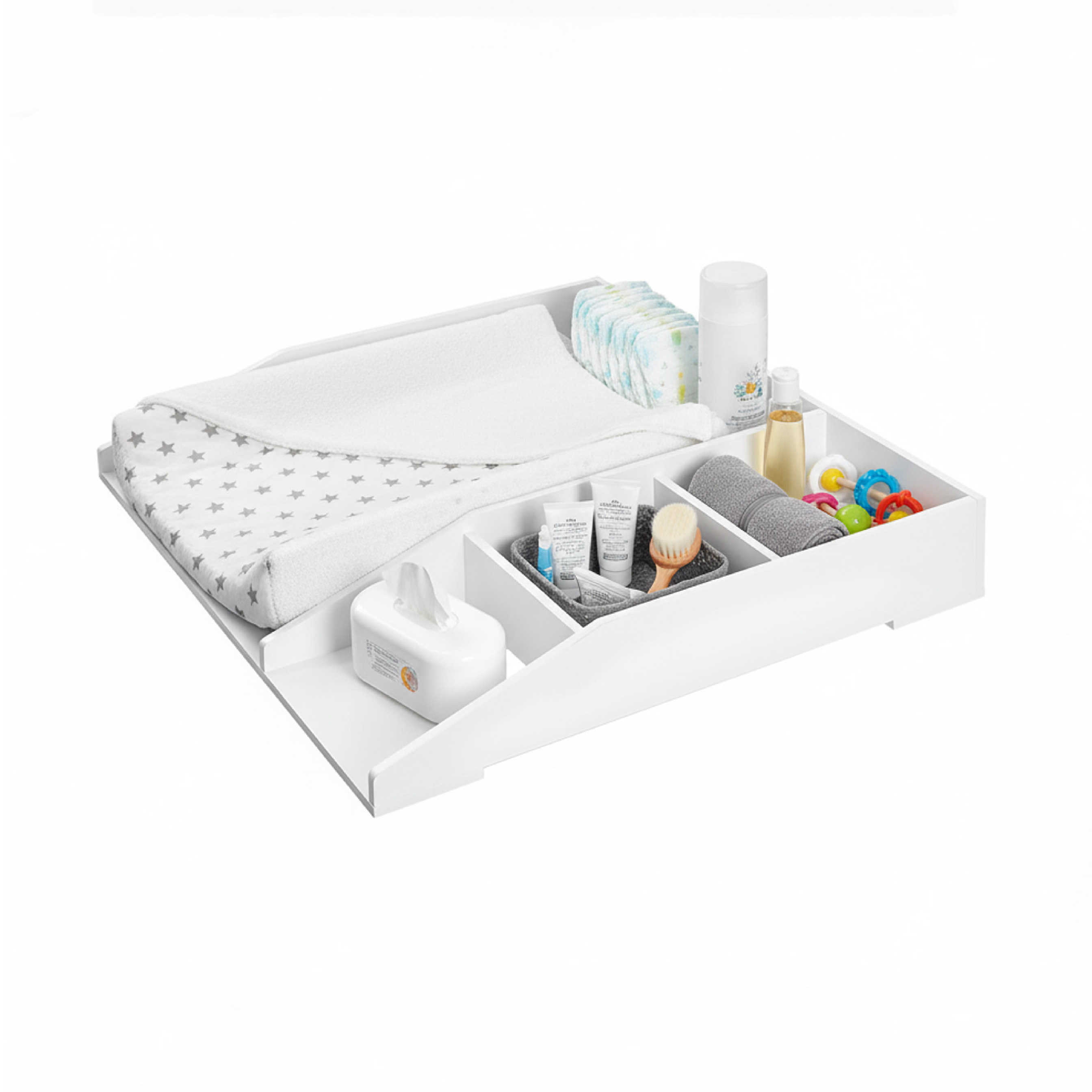 Image of Baroni Home Standing Changing Table With 4 Compartments, Baby Changing Unit, Space-saving Organizer, Easy Assembly, 80x74.5x126 Cm, White, Freestanding Diaper Changing Station