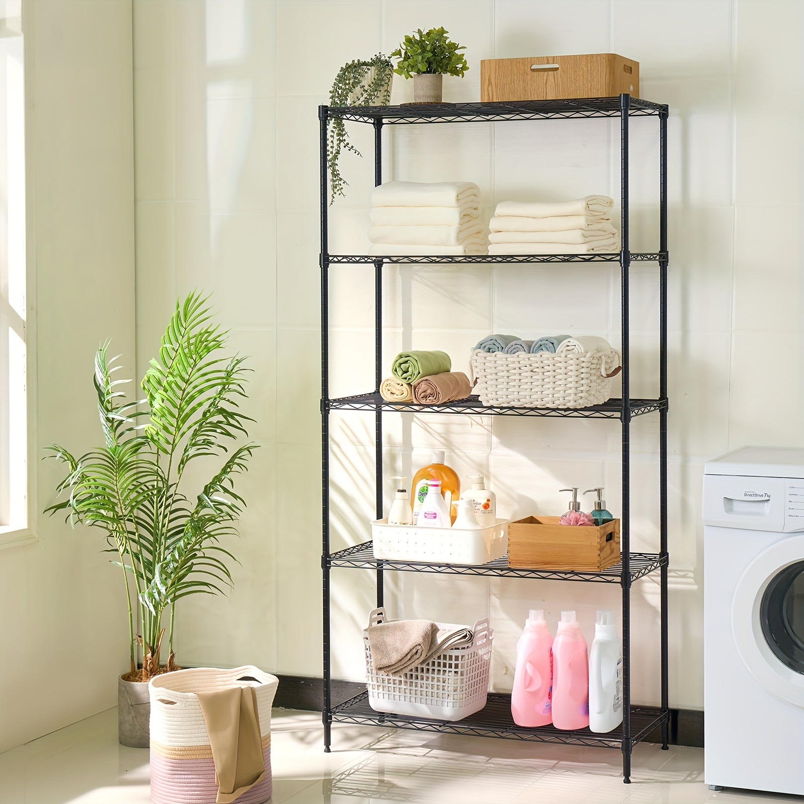 Image of Metal Shelving Unit, 5 Adjustable Levels, Stable Up To 500 Kg, Kitchen & Cellar Shelving, 180 × 90 × 40 Cm, Chrome