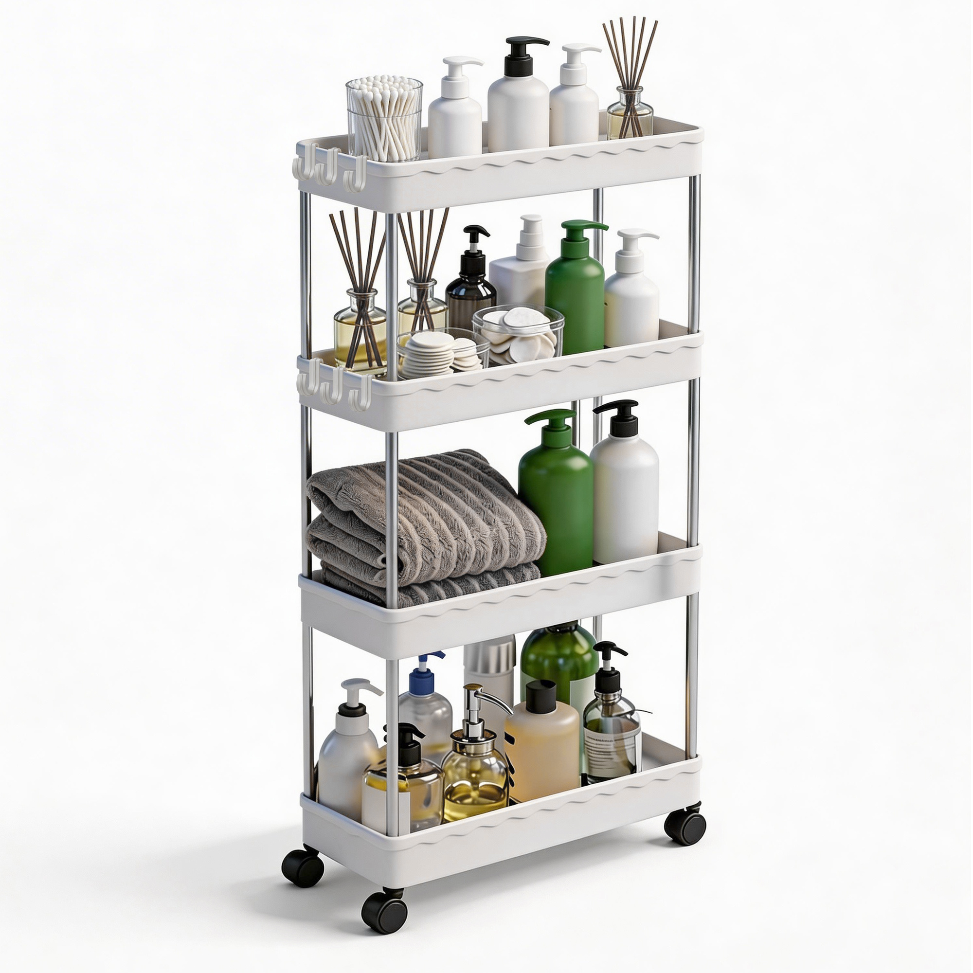 TEMU AOREX Estante de baño (3 niveles 39.5 x 21.5 x 73.5cm) y (4 niveles 39.5 x 21.5 x 106cm), Estante con Ruedas, Estante de Cocina, de , para Baño,