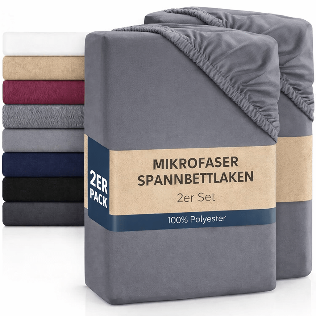 Image of 2-pack Microfiber Fitted Sheet - Fitted Sheet In 90x200 Cm, 120x200cm, 140x200cm And 180x200cm - 25cm Skirt Height Suitable For All Standard Mattresses - With Rubber -