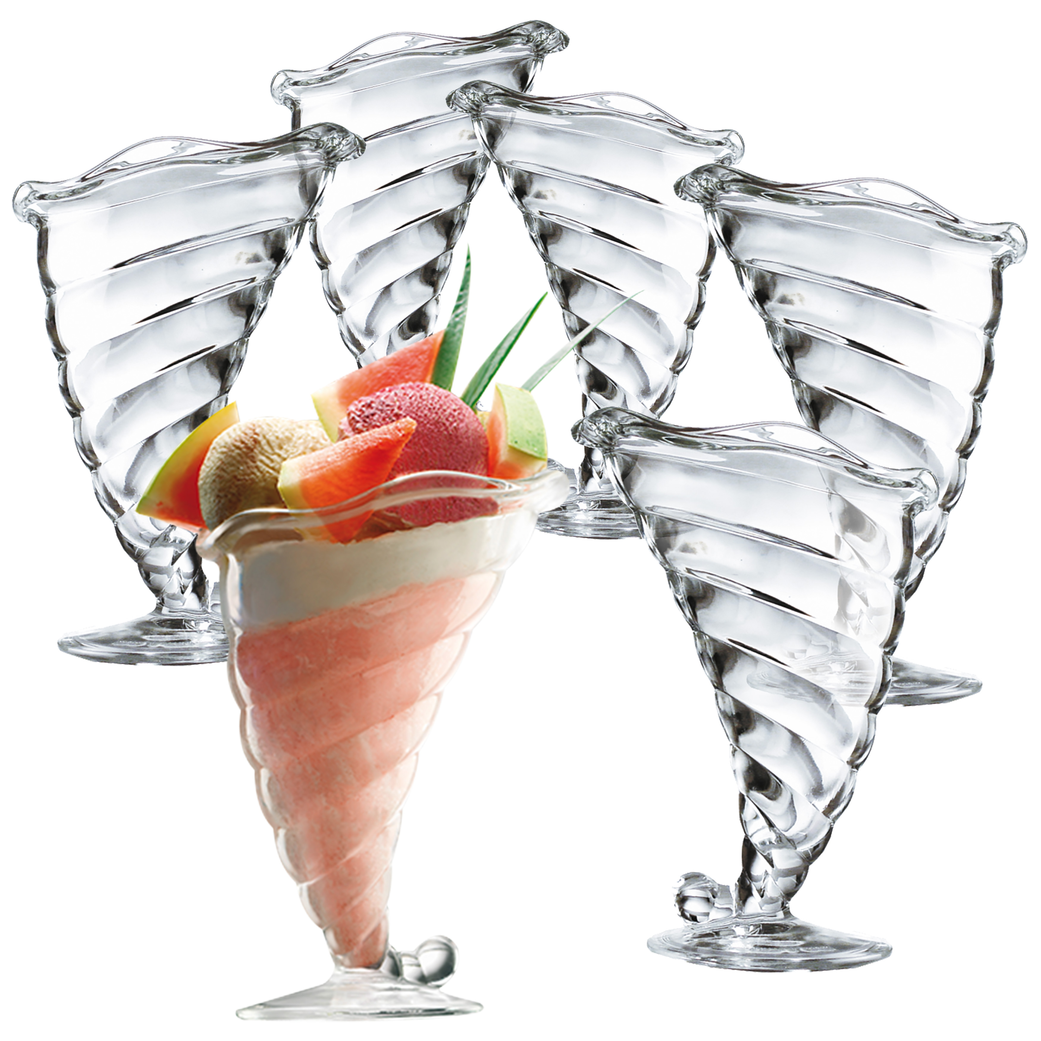 Image of Bormioli 6-piece Set Fortuna Ice Cream Cups With Base, 300ml Clear Glass Dessert Glasses Bowl
