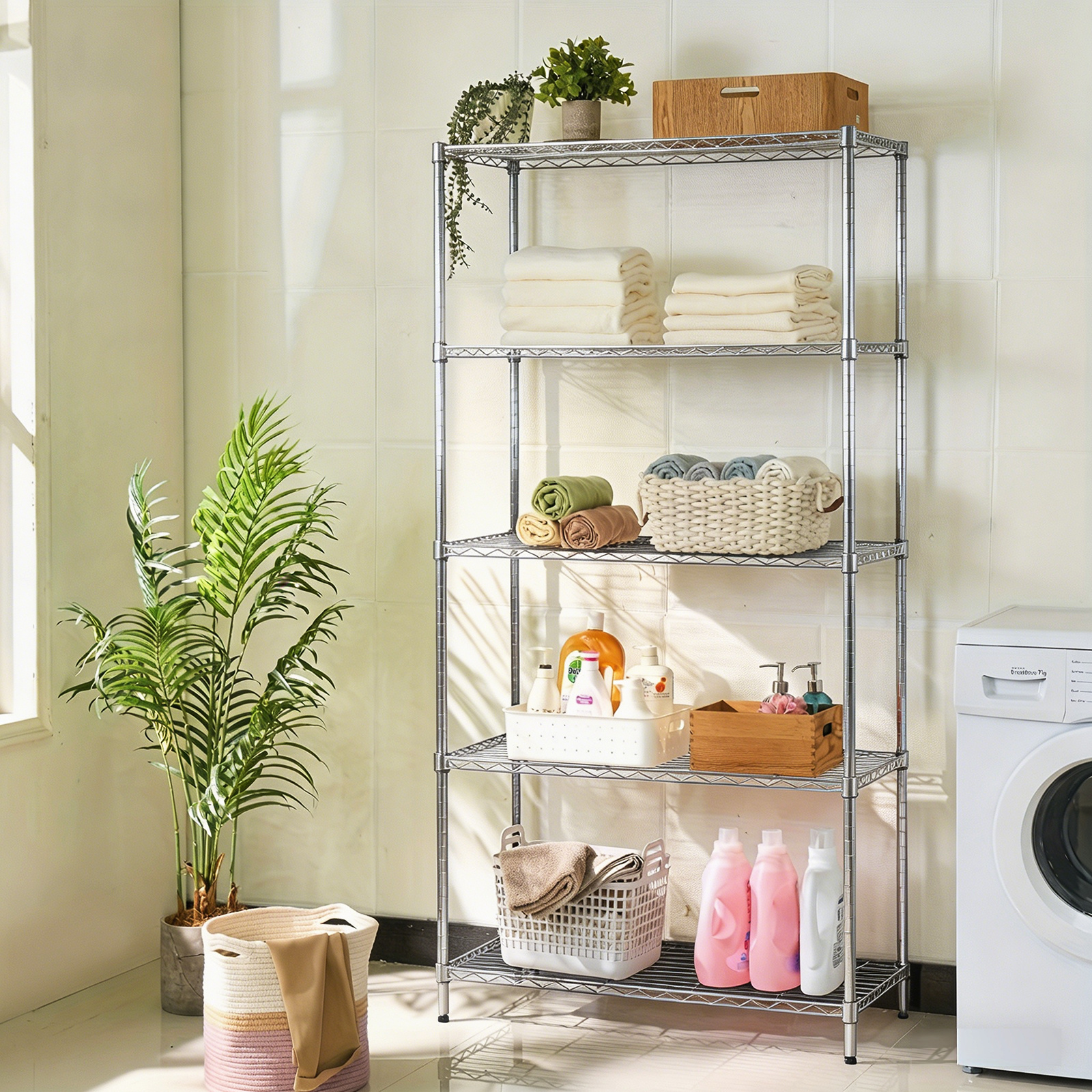Image of Metal Heavy-duty Shelving, 5 Height-adjustable Levels, Loadable Up To 500 Kg, Kitchen & Cellar Shelving, Storage Shelving 180 × 90 × 40 Cm, Chrome