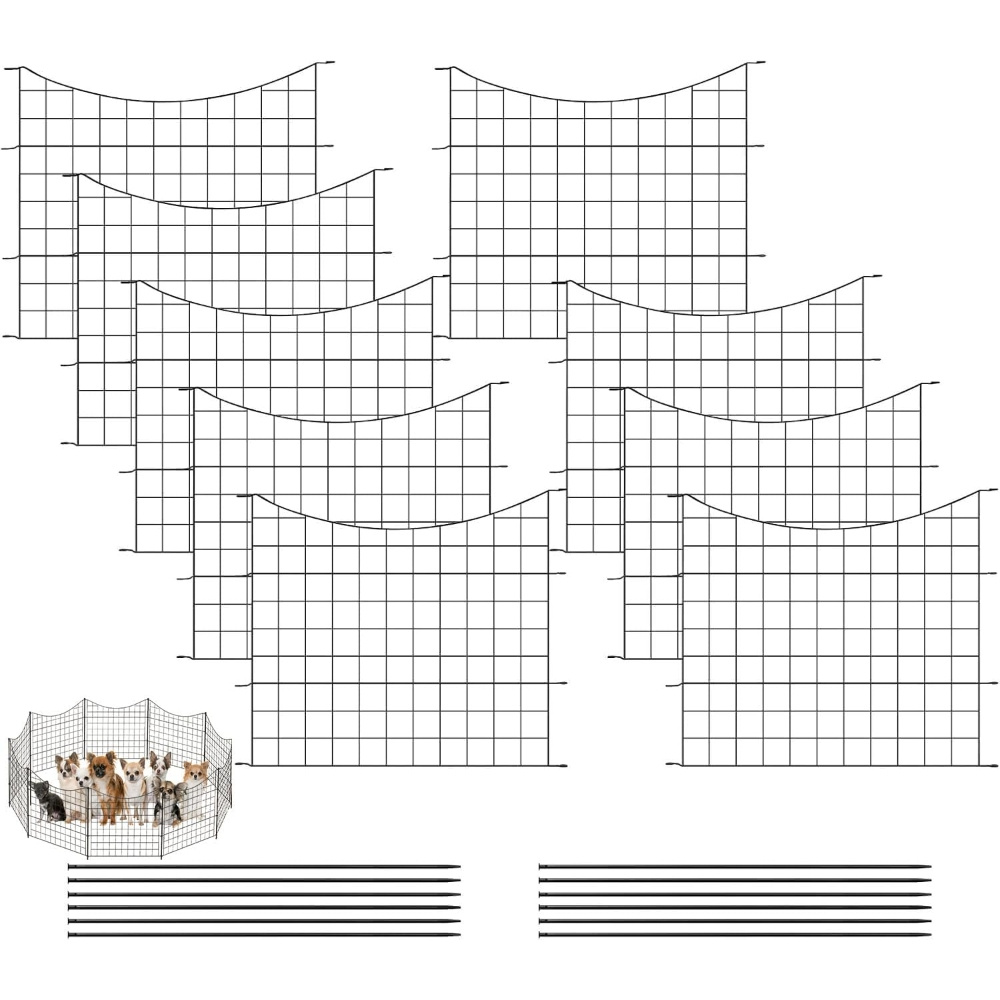 Image of 10pcs Pond Fence, Garden Fence, Complete Set, 78 Cm High, 10 Fence Panels, 11 Mounting Rods, Metal Mesh Fence, Top Arch, Fence For Dogs