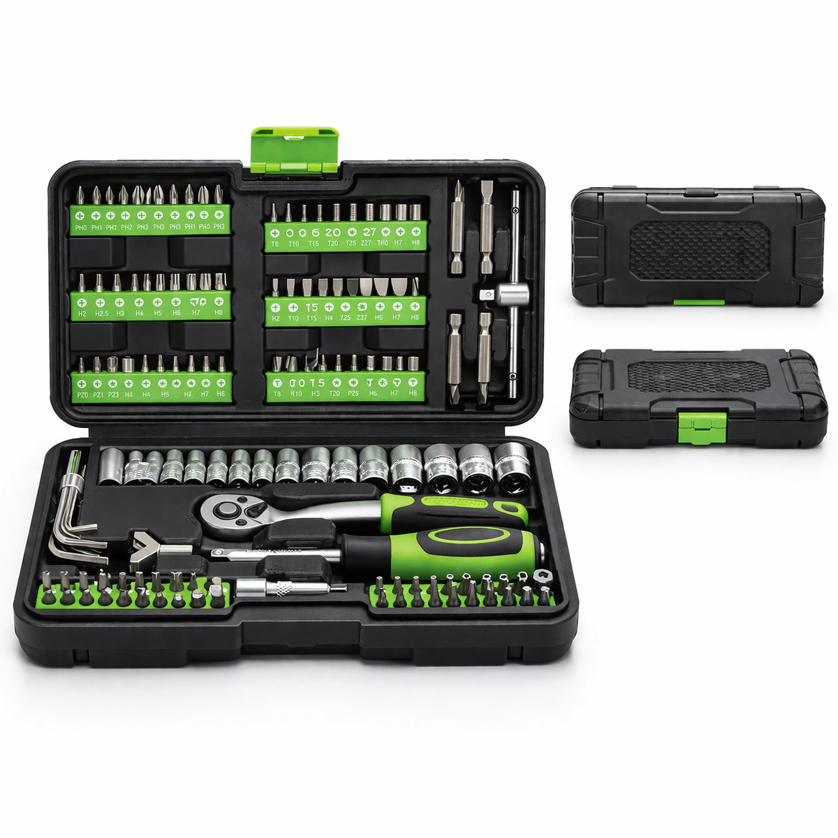 professional 130 piece tool kit compact and portable ideal for cars   socket wrenches bits and ratchet chrome vanadium steel tool set