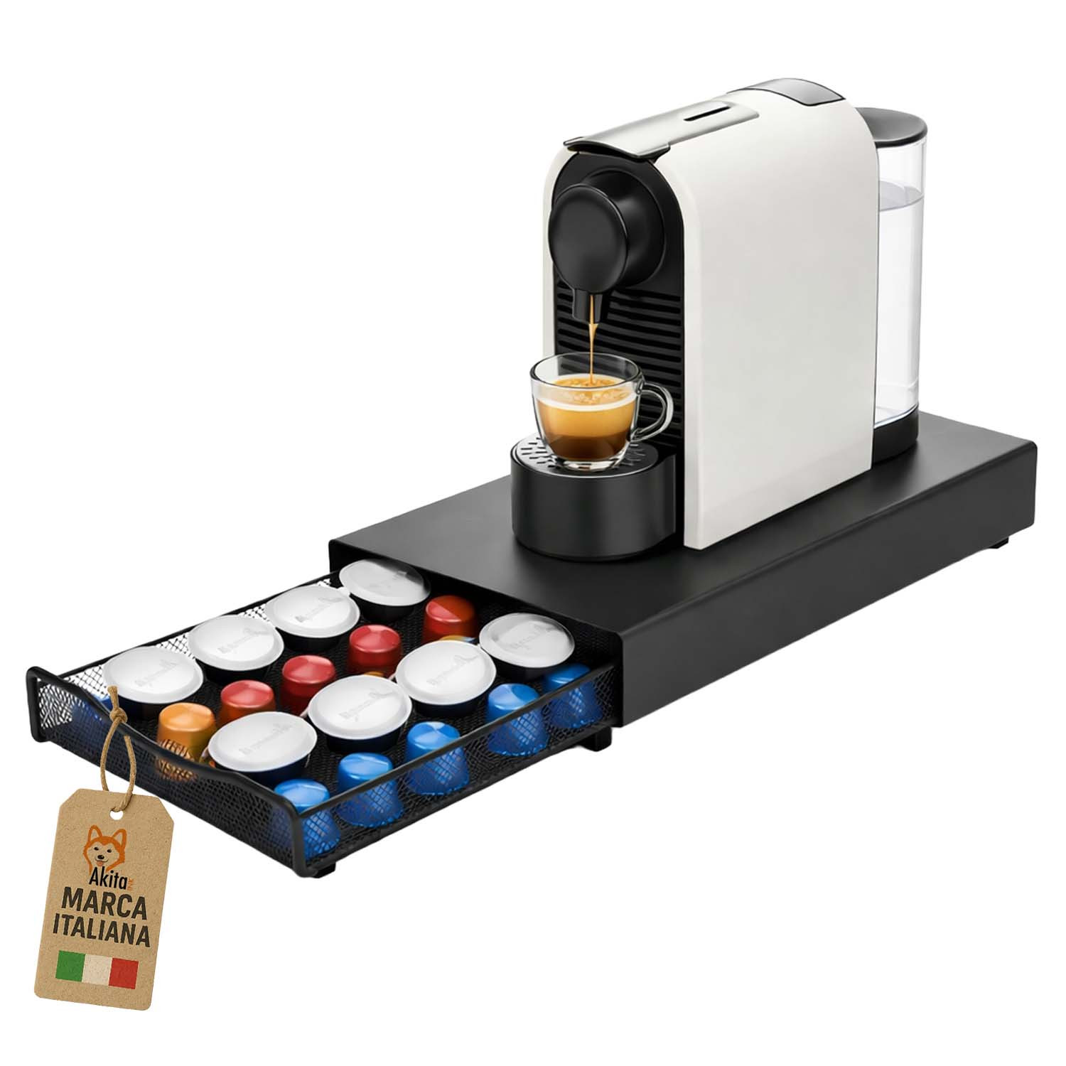 TEMU AkitaInk Portacapsule Caff癡 in Metallo con - Organizer 40 Capsule Salvaspazio, Supporto Macchina Caff癡, 37,5x17,5x4,5 cm