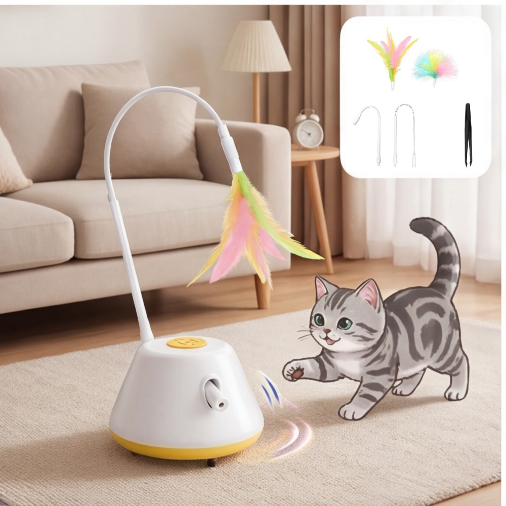 E-shop Interaktives Cat Toy in Gelb mit Federn, lustiges Katzenspielzeug für Drinnen, beschäftigendes Spielzeug für Wohnungskatzen-Partyzubehör-Set