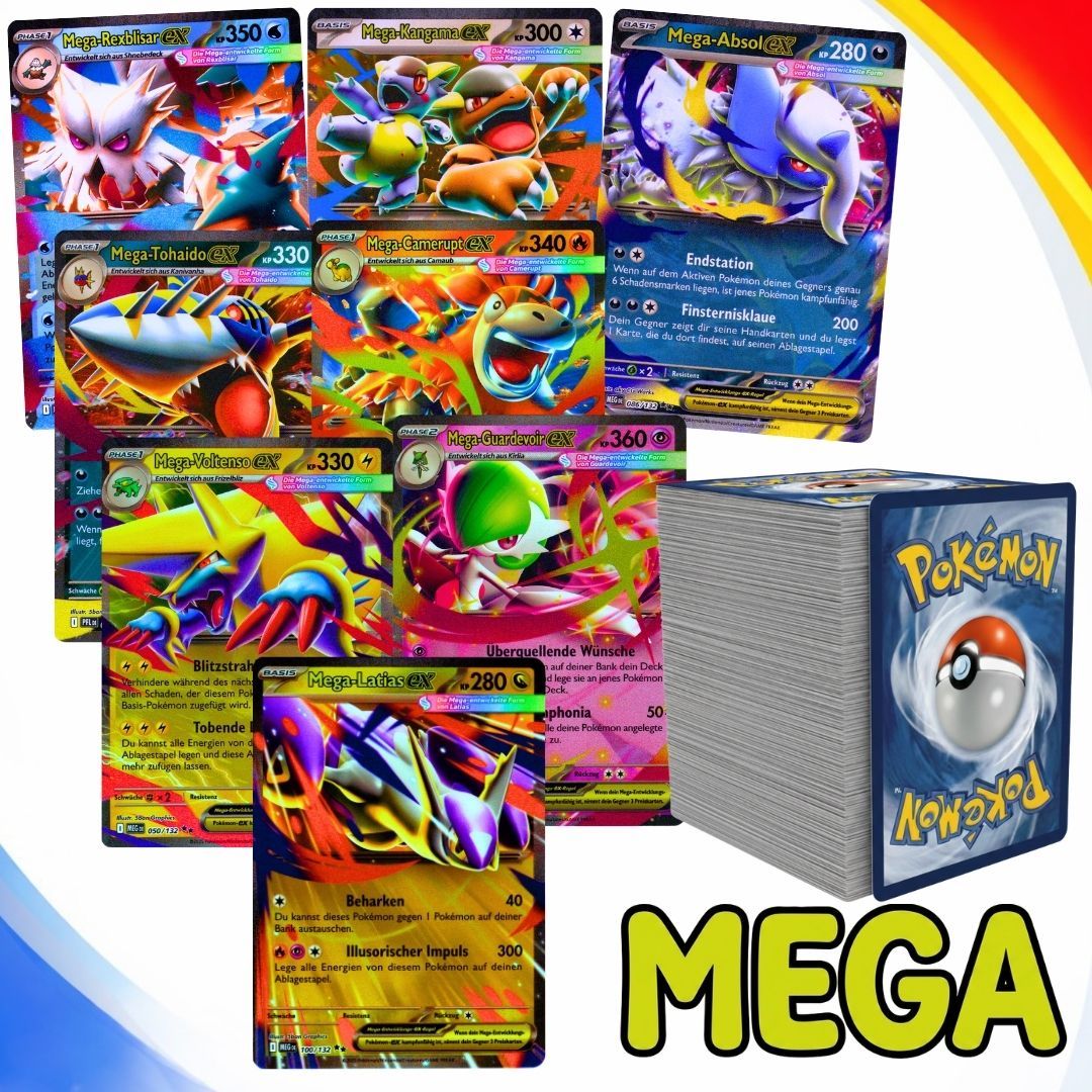 E-shop Mega Pack Pokémon: 101 Karten inklusive 1 Mega EX Ultra Selten - Lot mit Pokémon TCG Karten