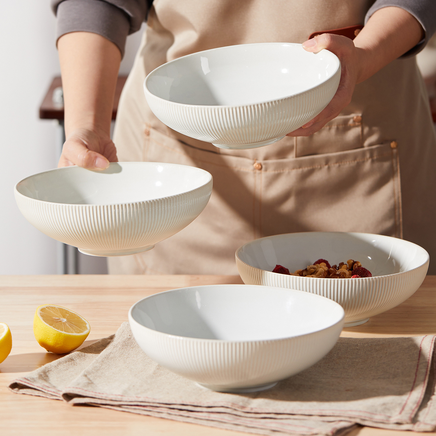 TEMU 4pcs Set, Ø20cm, 8 Inches, 980ml, Tableware, Dinner Plate Set, Deep Plate, Pasta Plate, Soup Plate, Salad Plate, Appetizer Plate, Vegetable