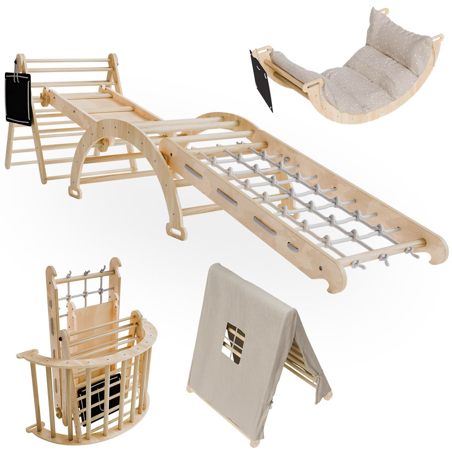 Image of Climbing Triangle - Indoor Climbing Frame With Slide & Climbing Arch - Triangle For Children's Room - Toddler Playground Gym Equipment