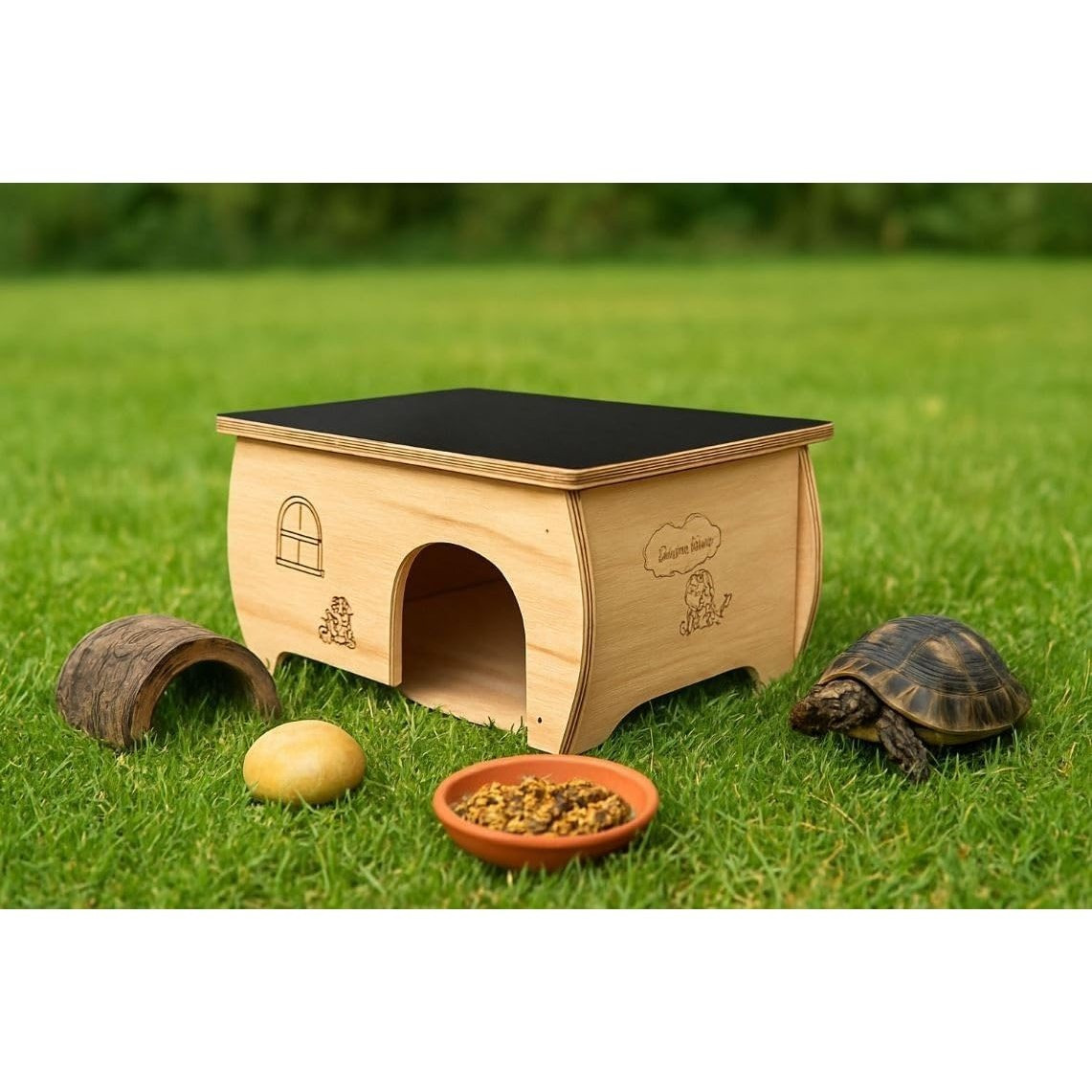 Terrarium House For Land Turtles, Amphibians, Reptiles, . Made Of Multilayer Wood. Natural . Bottomless. Adjustable Ventilation. Dimensions: 40 X 30 X 18 Cm