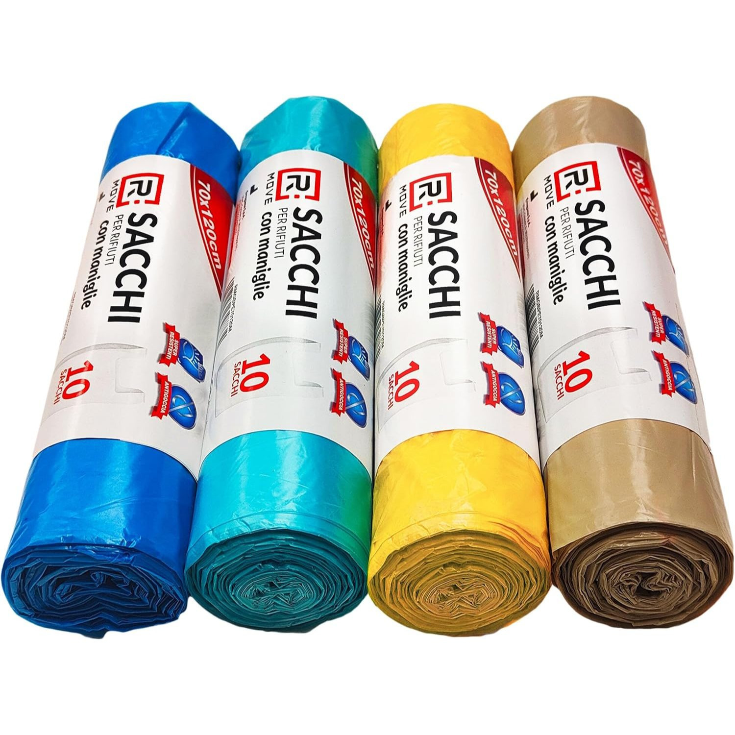 TEMU 40 sacchi spazzatura 70x110 +10cm di maniglie, 4 rotoli di sacchetti grandi, buste immondizia da 110 litri condominiali, 4 colori adatti a tutti