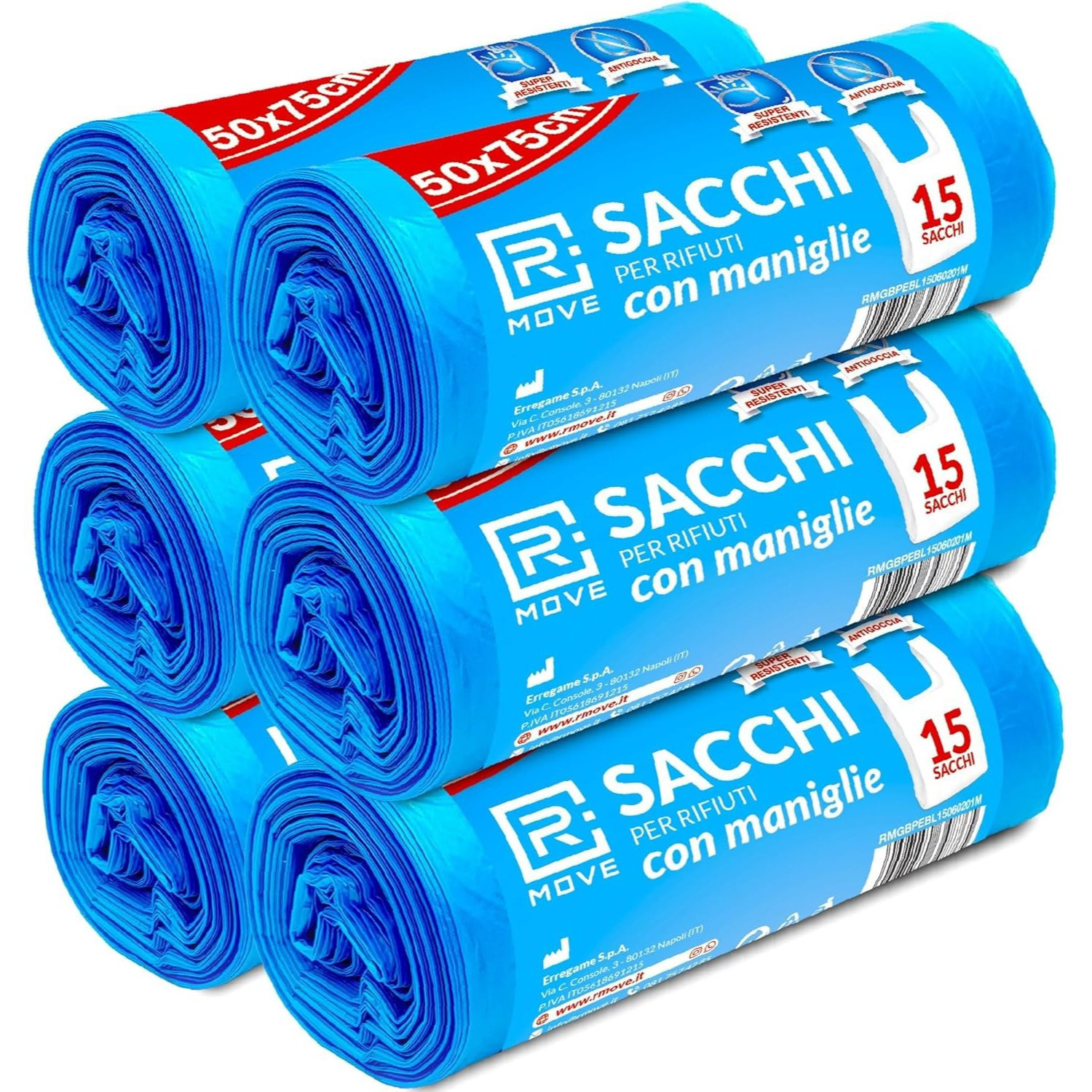 TEMU 90 sacchetti spazzatura 50x60 +15cm di manici, sacchi spazzatura 40 litri, 6 rotoli, 15 sacchi immondizia per rotolo, sacchi indifferenziata,