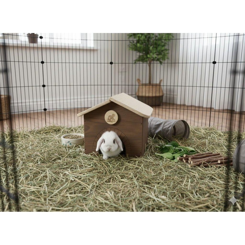 Terrarium House For Land Turtles, Rabbits, Dwarf Rabbits, Rabbits, Hedgehogs, Indian Pigs, Reptiles, . Made Of Wood, With A Roof. In Walnut Color And Natural . Dimensions: 30 Cm X 30 Cm Cm High.