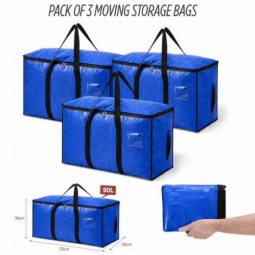 pack of 3 large moving boxes storage bags oversized packing bags with straps zippers handles 90l capacity