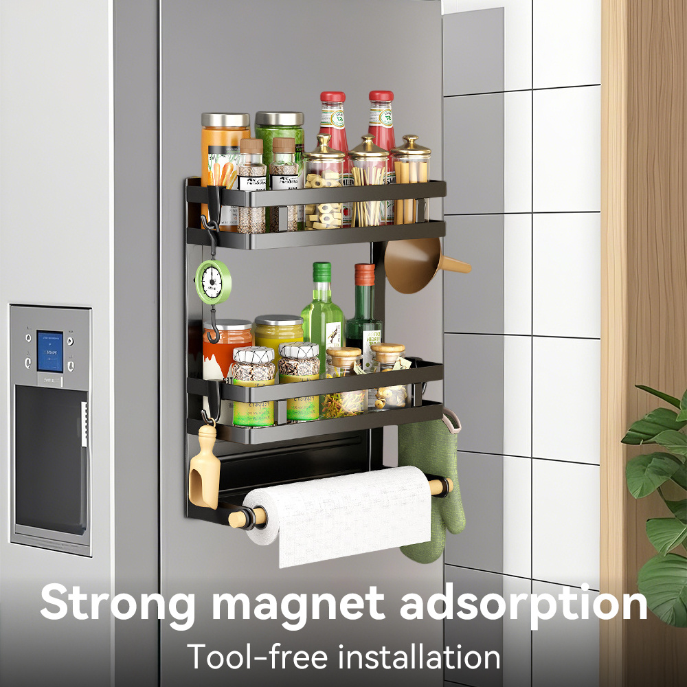 Portable Spice Rack Refrigerator, Kitchen Storage Magnetic Organizer,removable Mobile Hooks Suitable For Kitchen And Bathroom Storage Of Daily Necessities