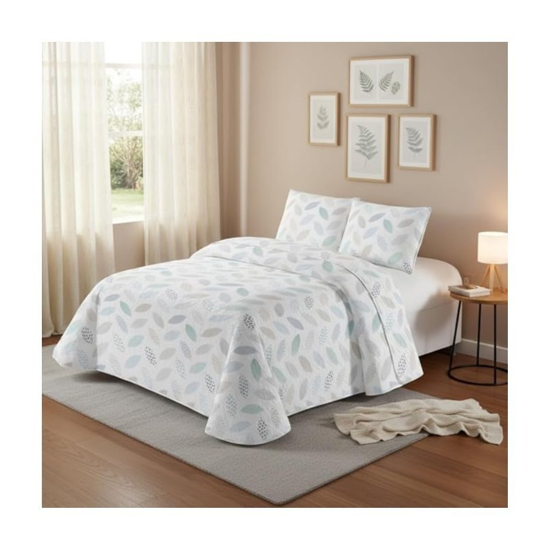 TEMU Colcha para Cama 135cm/150cm/180cm, Cubre Cama 2 Fundas de Cojín, Diseño de plantas para , Verano y