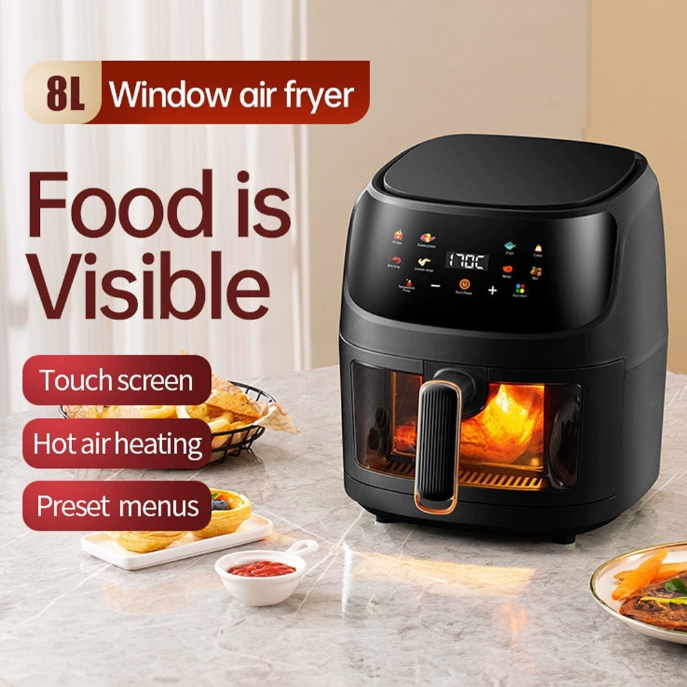 Image of 8l Large Air Fryer With Digital Touchscreen & Window. Oil-free Multi-cooker For Baking, Grilling, Dehydrating. Perfect For & Healthy Cooking
