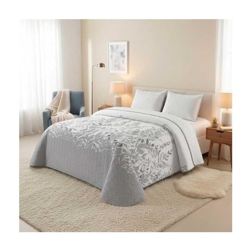 TEMU Colcha para Cama 135cm/150cm/180cm, Cubre Cama 2 Fundas de Cojín, Diseño de plantas para , Verano y