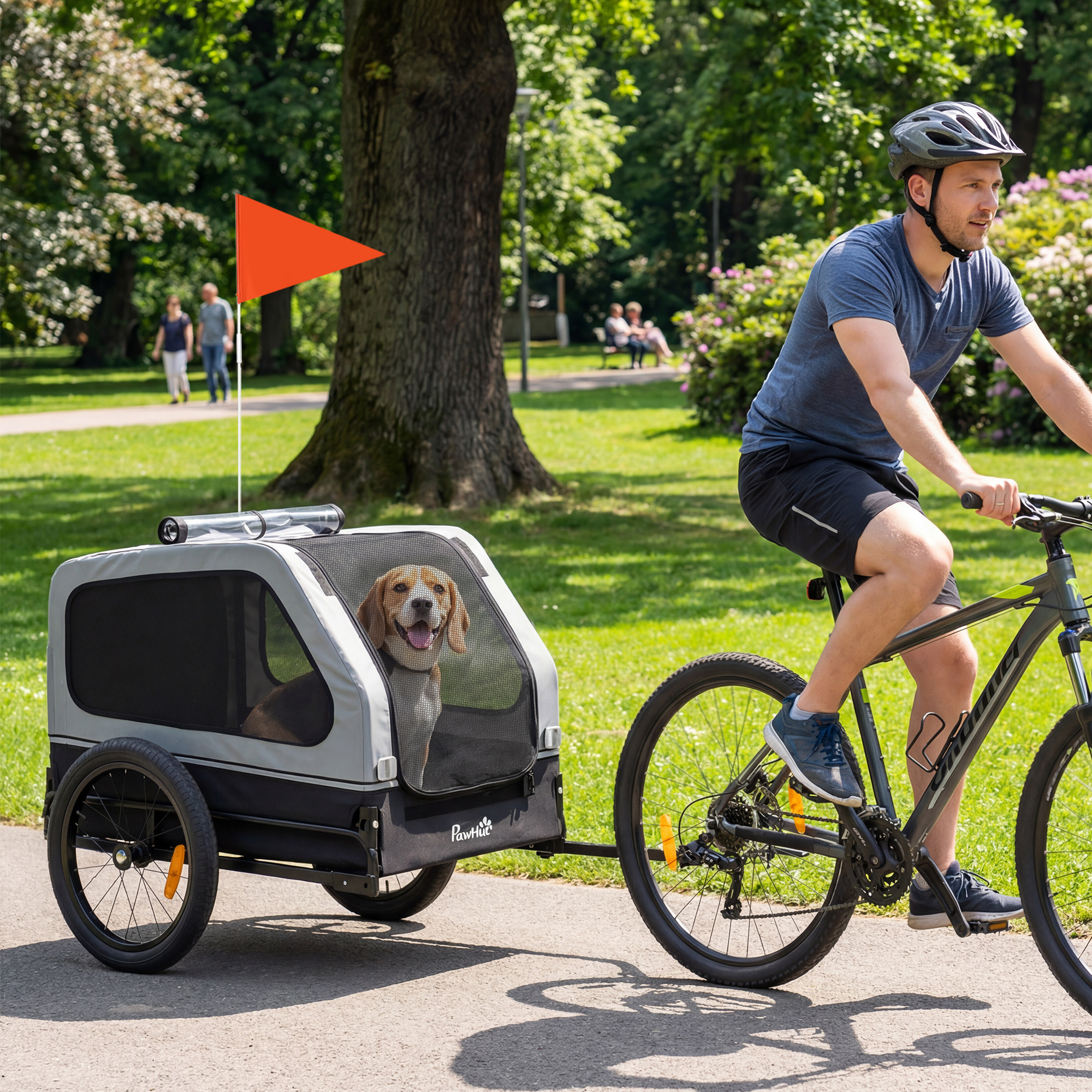 Foldable Bicycle Trailer For Dogs, Dog Trailer For Small And Medium Dogs Up To 20kg, With Drop-down Ramp, Reflectors, Leash, And Flag, 138 X 70 Cm, Grey
