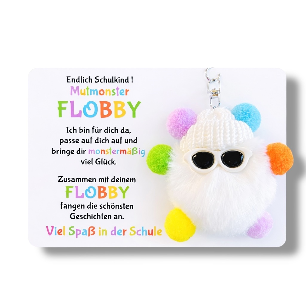 Image of First Day Of School Gift - Flobby The Monster, Charm For Bag, Elementary School, White And Multicolor