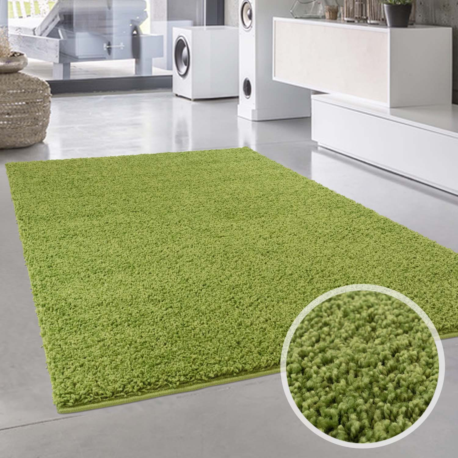 High Pile Runner Rug For Hallway, Fluffy Green - Soft Shaggy Rug, Solid Color, Polypropylene, For Entryway, Living Room, Bedroom