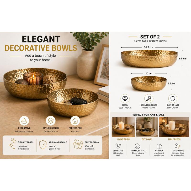Image of Decorative Metal Golden Cups - Set Of 2 - Style, Centerpiece & Design Vase