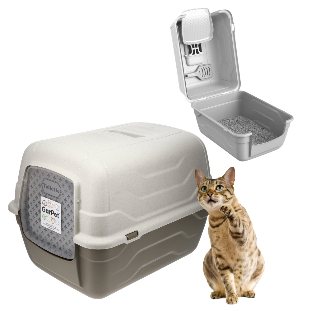 E-shop Katzenklo mit Deckel Schaufel und Aktivkohlefilter - Katzenklo Haube kippbar - Große Katzentoilette mit Zubehör XL Katzen Toilette Katzenklo