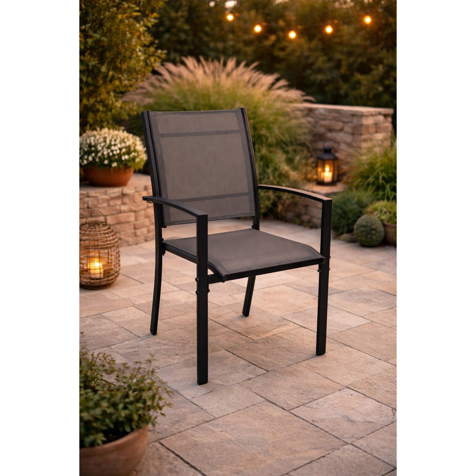 Stacking Chair, Metal + Grey Artificial Fabric, 4pcs